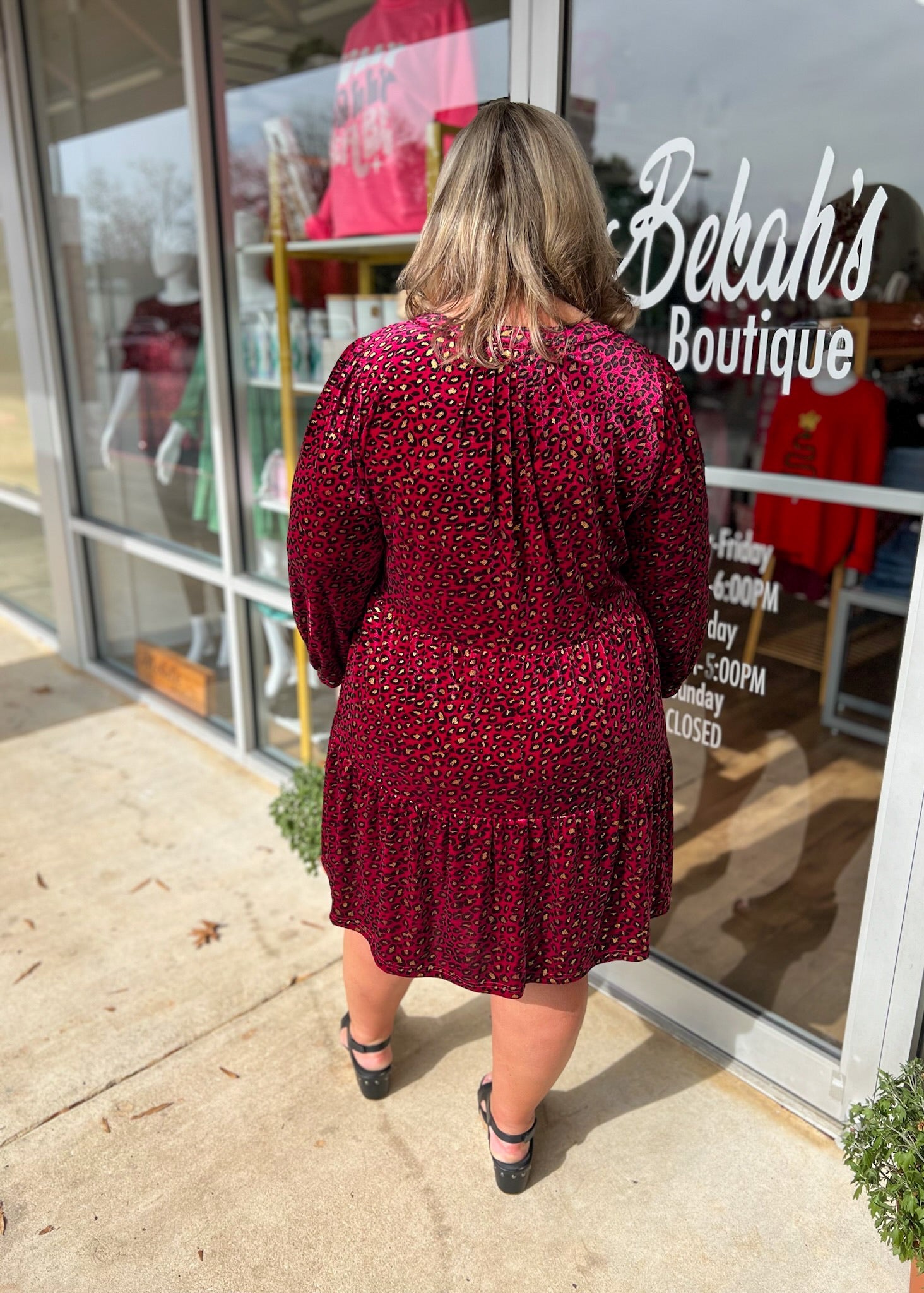 Crazy About You Wine Animal Print Velvet Dress (C) - A'Bekah's Boutique