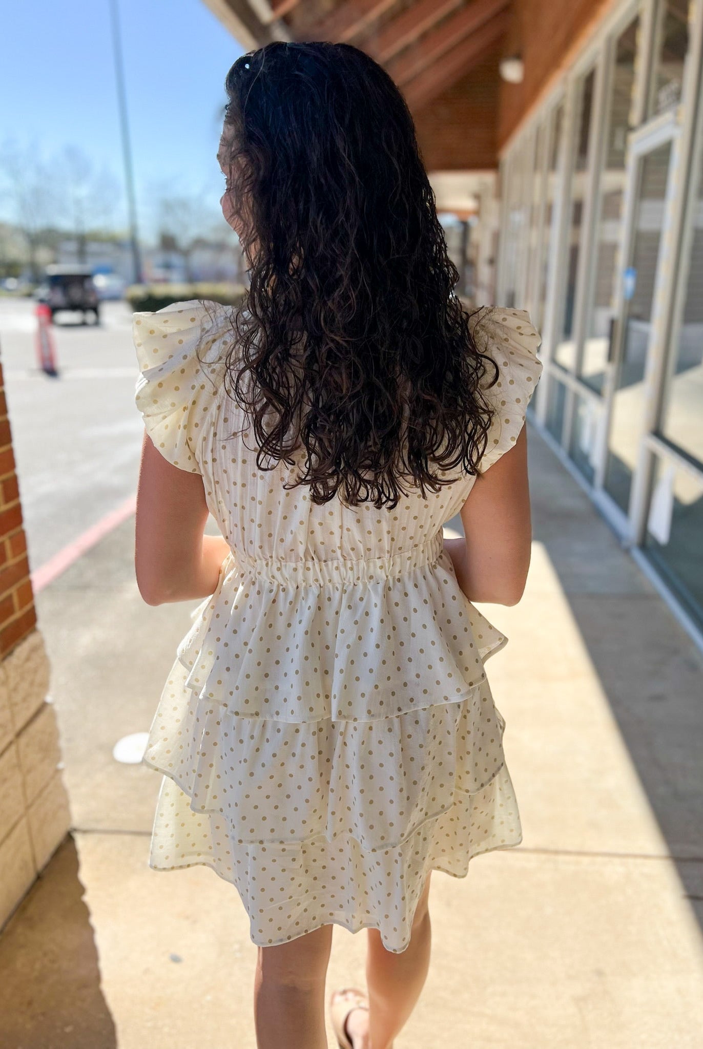 Cream and Taupe Polka Dot Ruffle Tiered Dress - A'Bekah's Boutique
