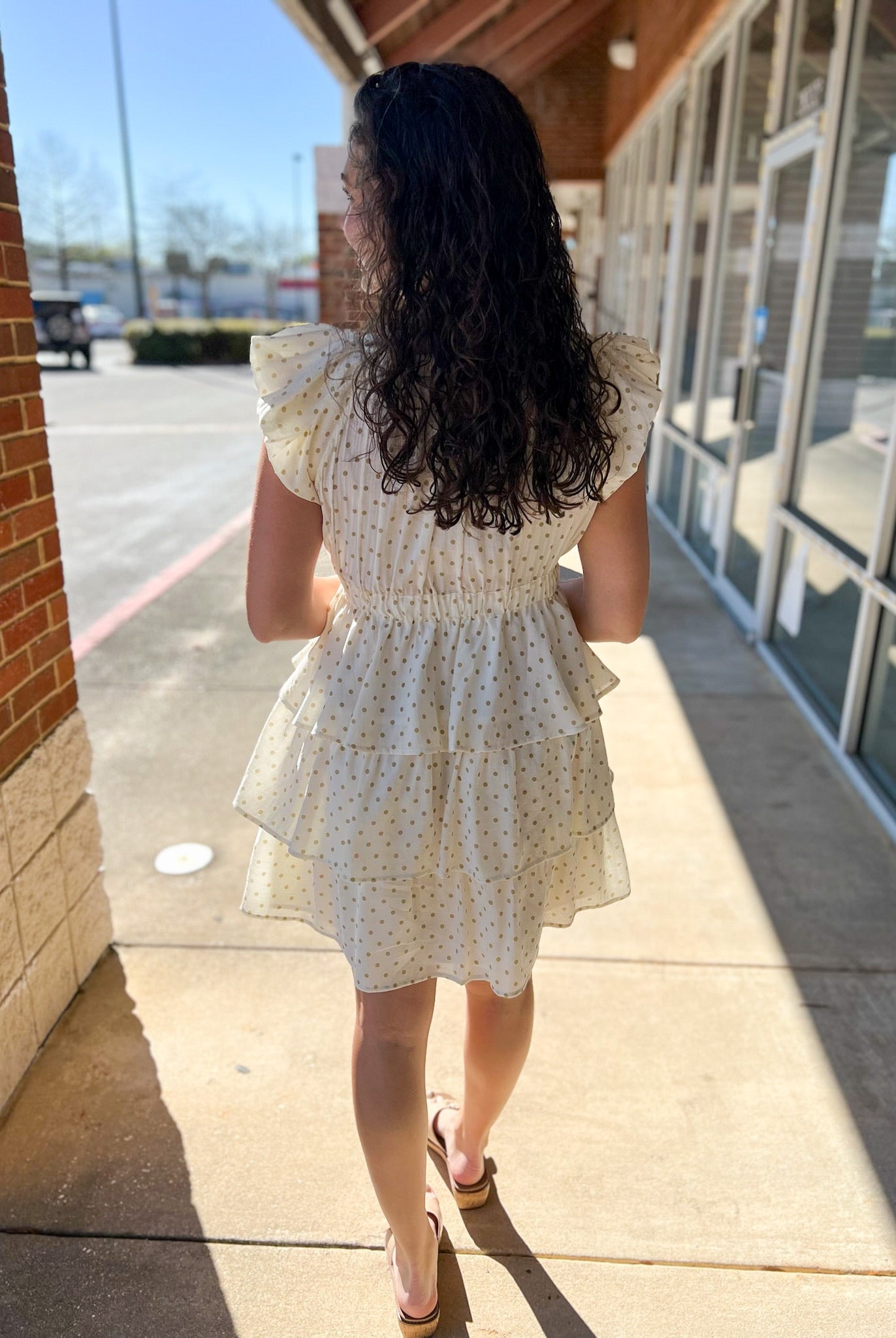 Cream and Taupe Polka Dot Ruffle Tiered Dress - A'Bekah's Boutique