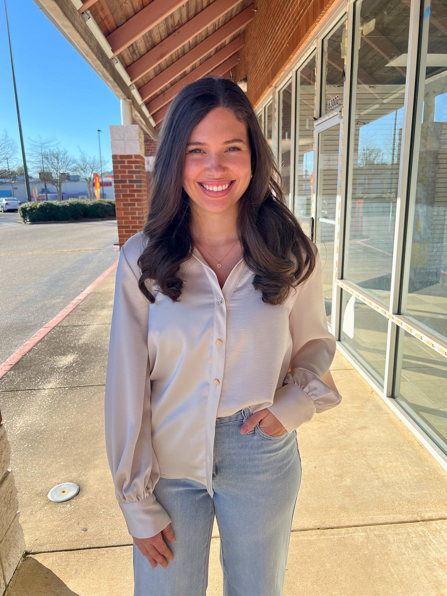 Cream Button Up Long Sleeve Top - A'Bekah's Boutique