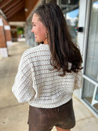 Cream Chenille Pointelle Cropped Oversized Sweater - A'Bekah's Boutique