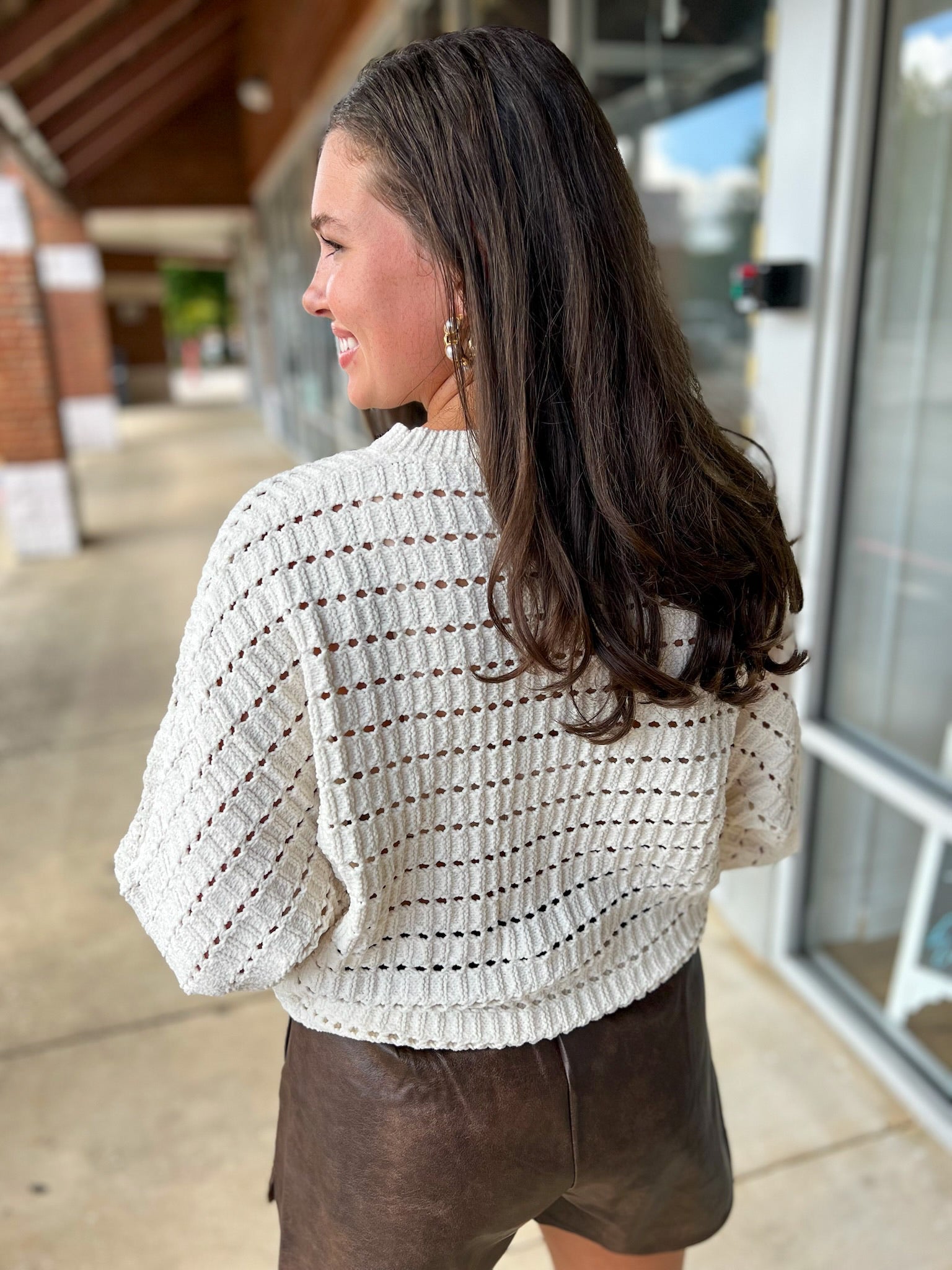Cream Chenille Pointelle Cropped Oversized Sweater - A'Bekah's Boutique