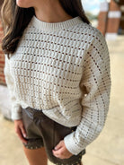 Cream Chenille Pointelle Cropped Oversized Sweater - A'Bekah's Boutique
