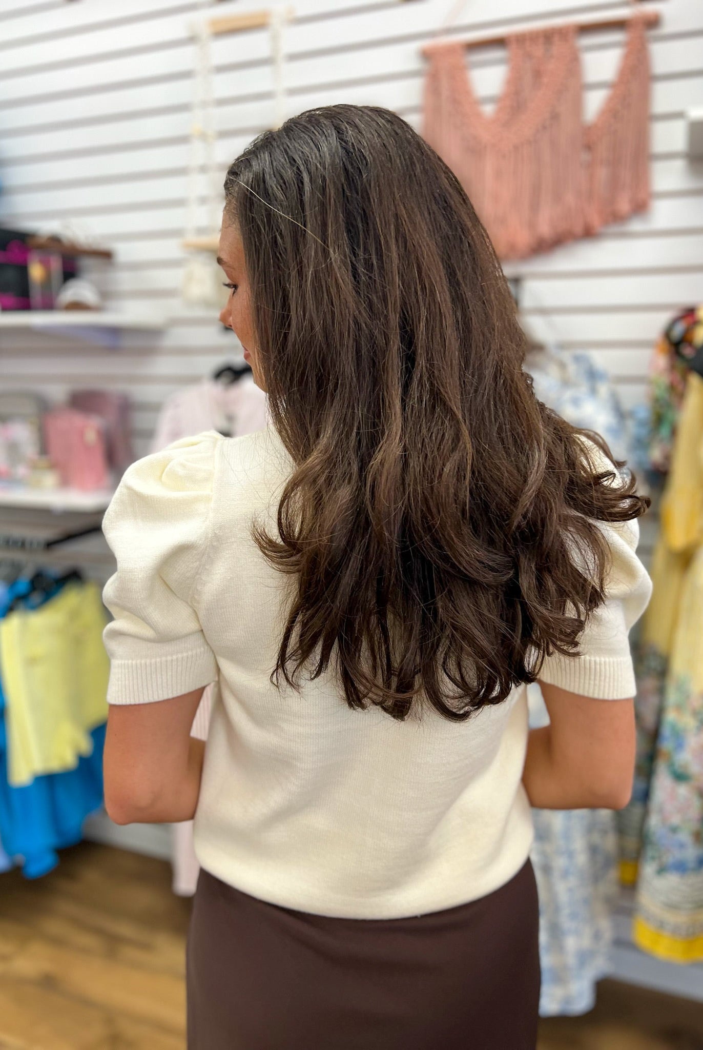 Cream Short Sleeve Ruffle Neck Sweater with Front Buttons - A'Bekah's Boutique
