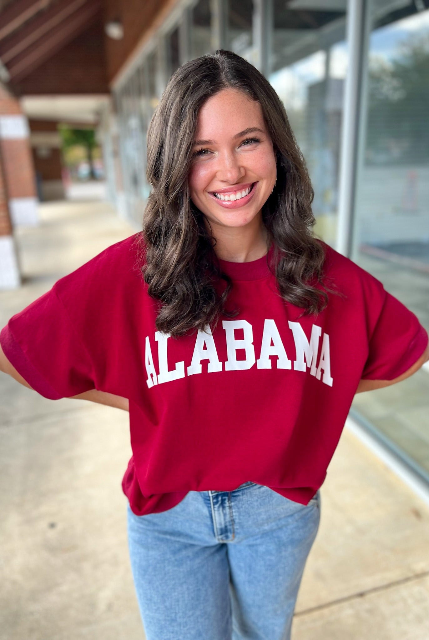 Crimson Alabama Short Sleeve Sweatshirt with Relaxed Raglan Sleeves - A'Bekah's Boutique