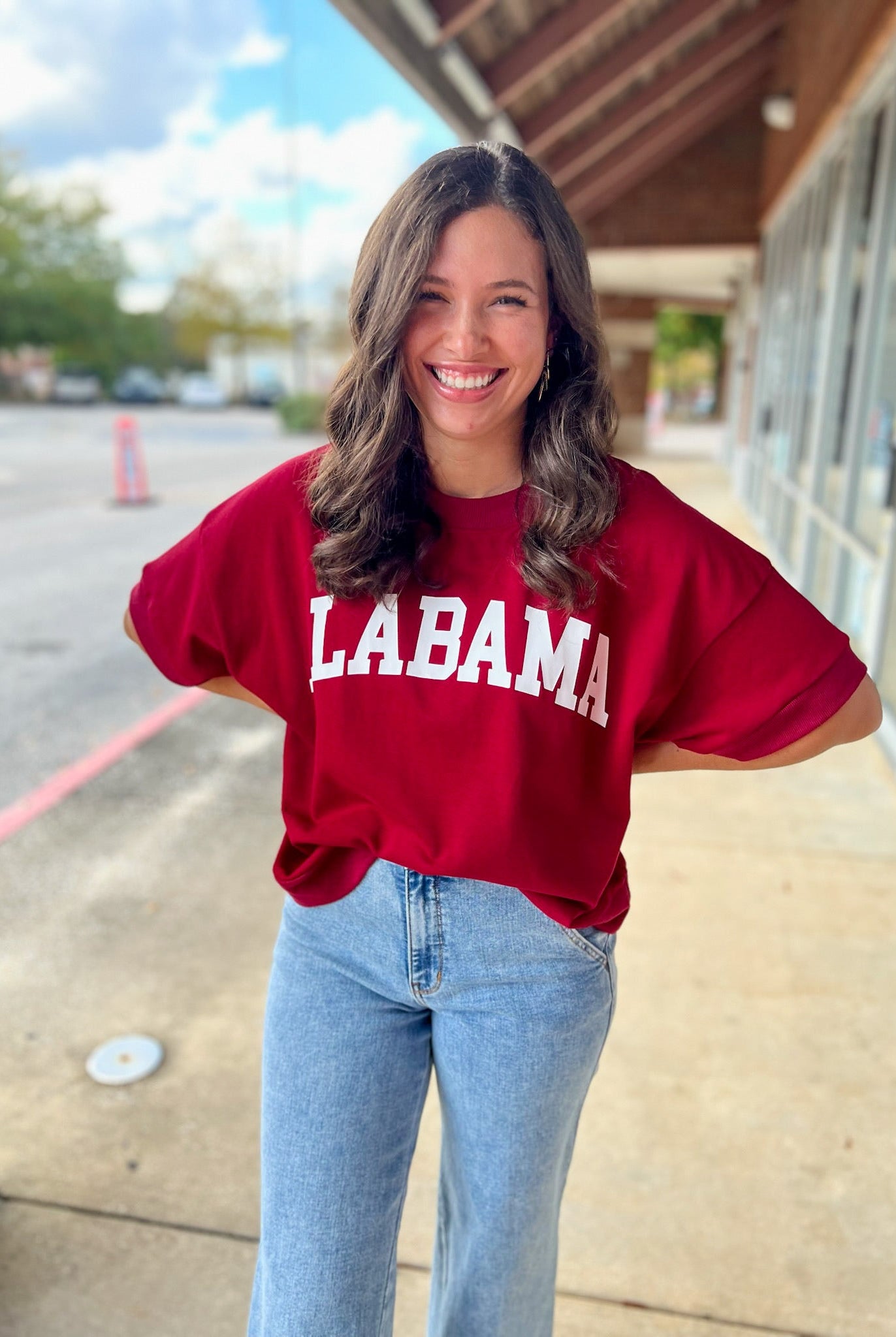 Crimson Alabama Short Sleeve Sweatshirt with Relaxed Raglan Sleeves - A'Bekah's Boutique