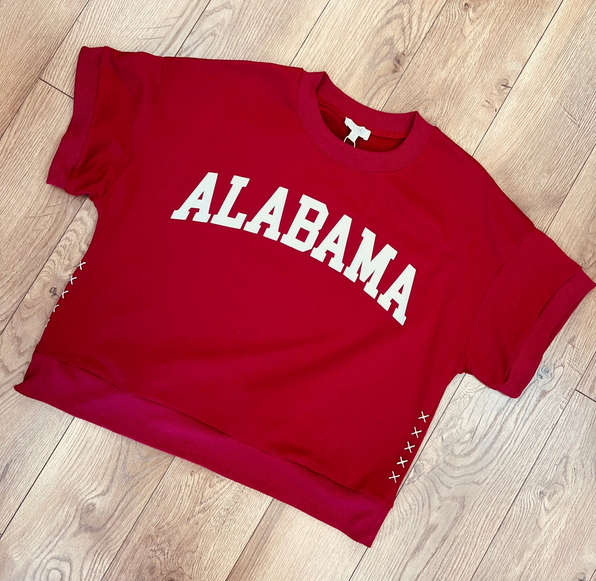 Crimson Alabama Short Sleeve Sweatshirt with Relaxed Raglan Sleeves - A'Bekah's Boutique