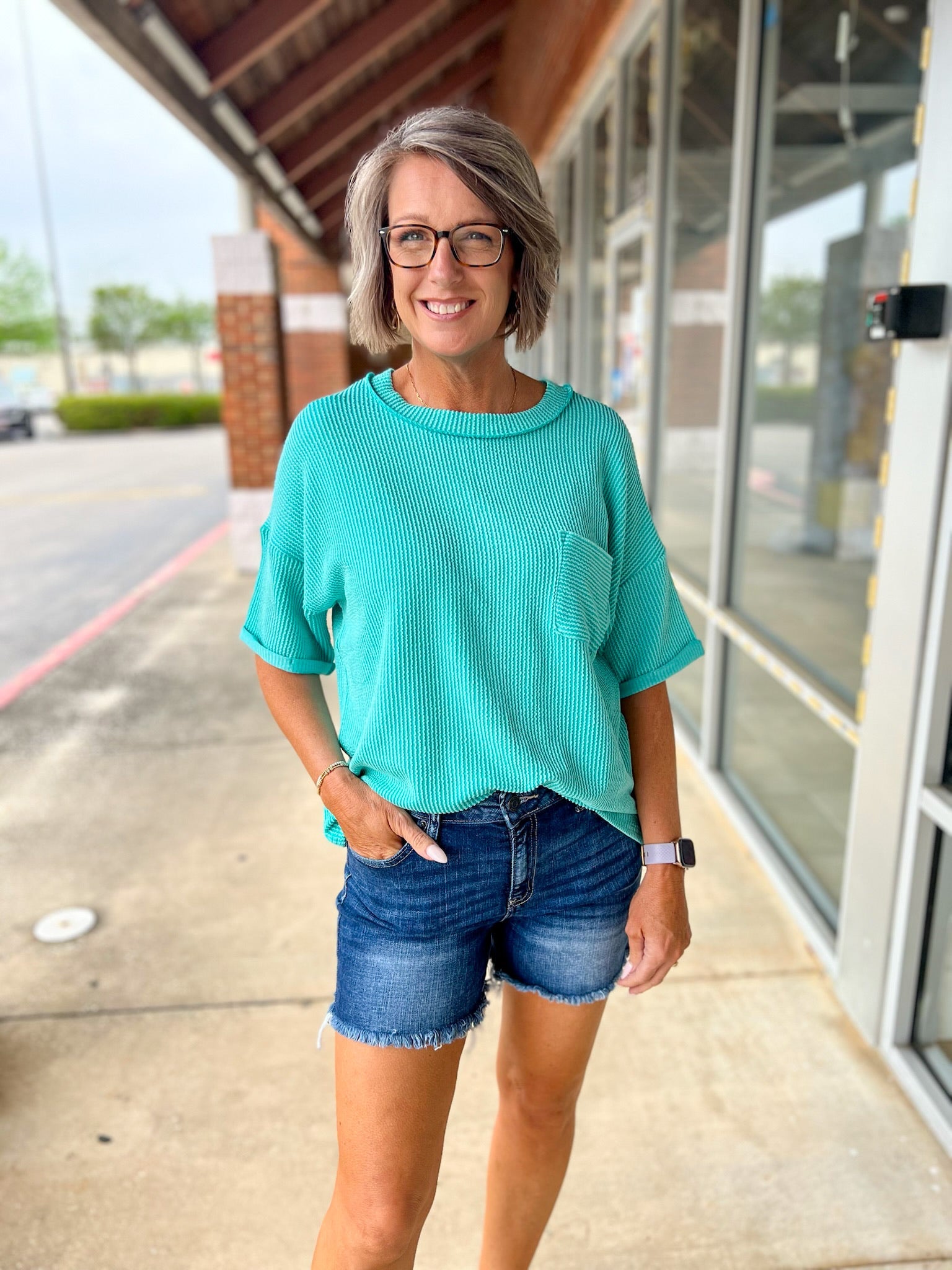 Dark Denim Mid Rise Shorts with Frayed Hem 4.5" Inseam - A'Bekah's Boutique