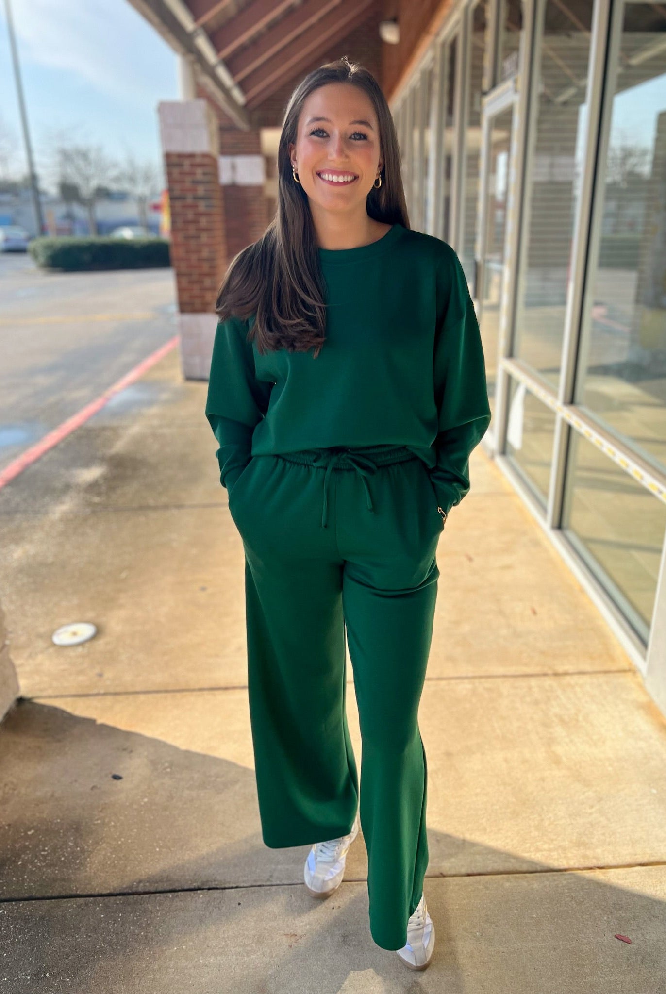 Dark Green Scuba Long Sleeve Pant Set - A'Bekah's Boutique
