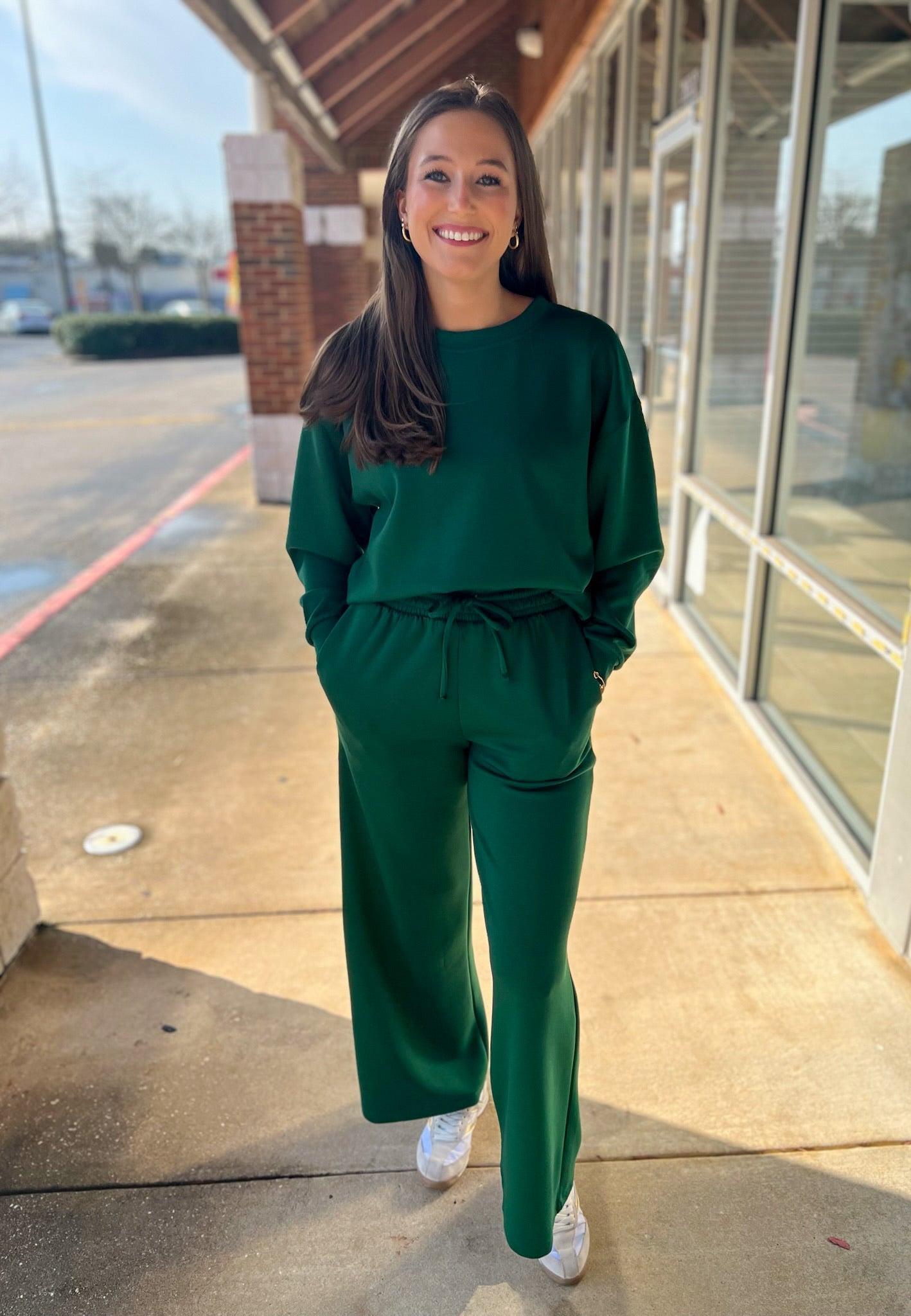 Dark Green Scuba Long Sleeve Pant Set - A'Bekah's Boutique