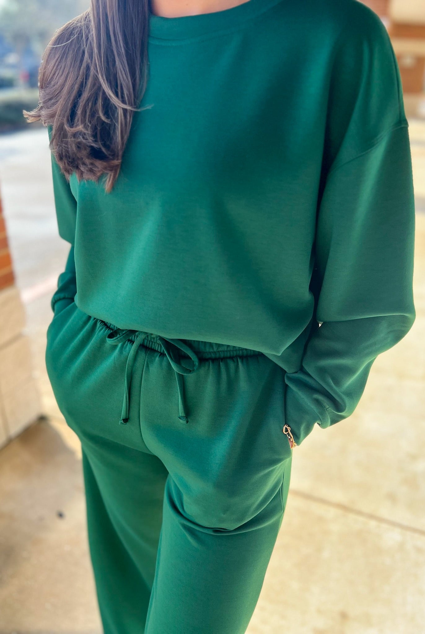 Dark Green Scuba Long Sleeve Pant Set - A'Bekah's Boutique