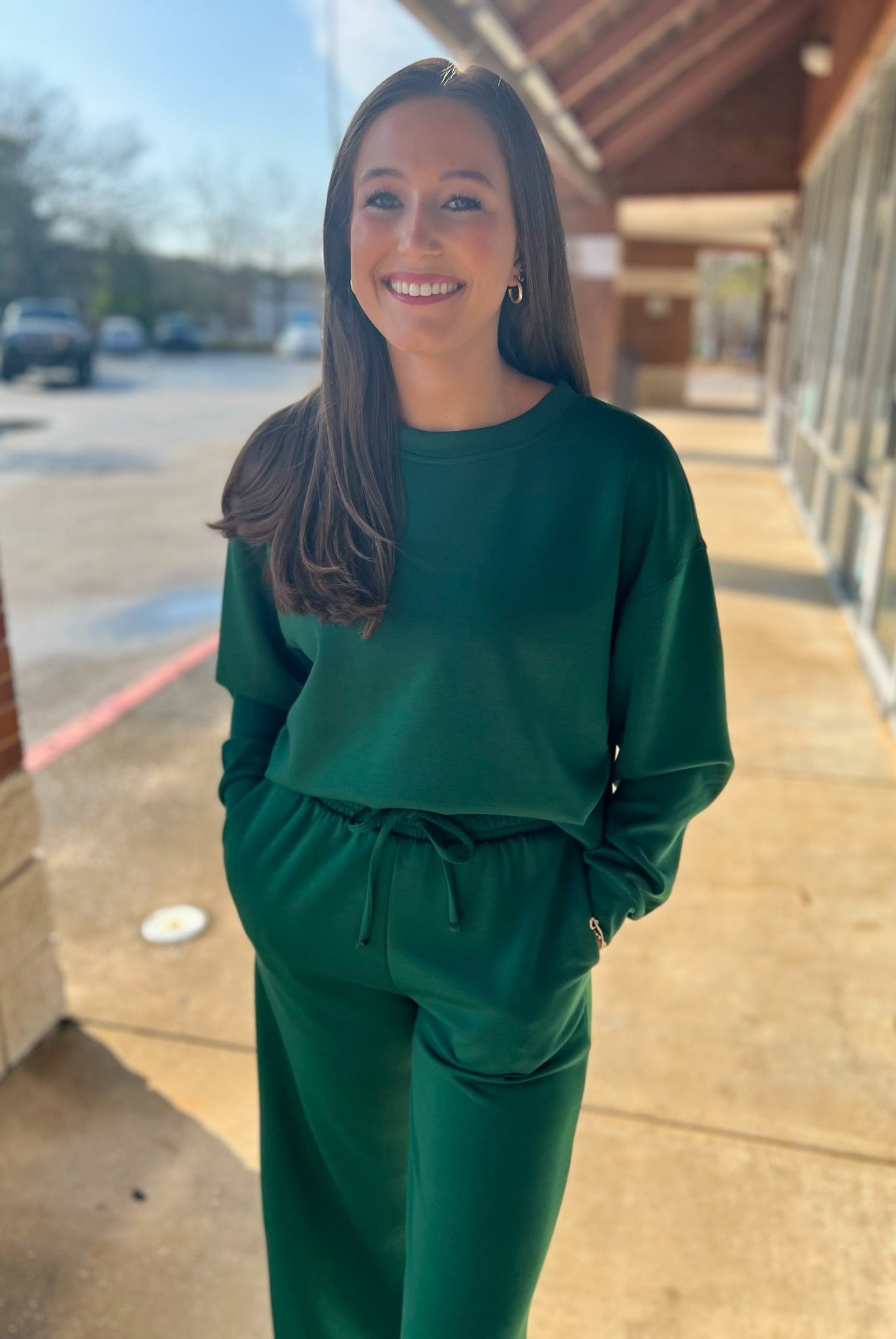 Dark Green Scuba Long Sleeve Pant Set - A'Bekah's Boutique