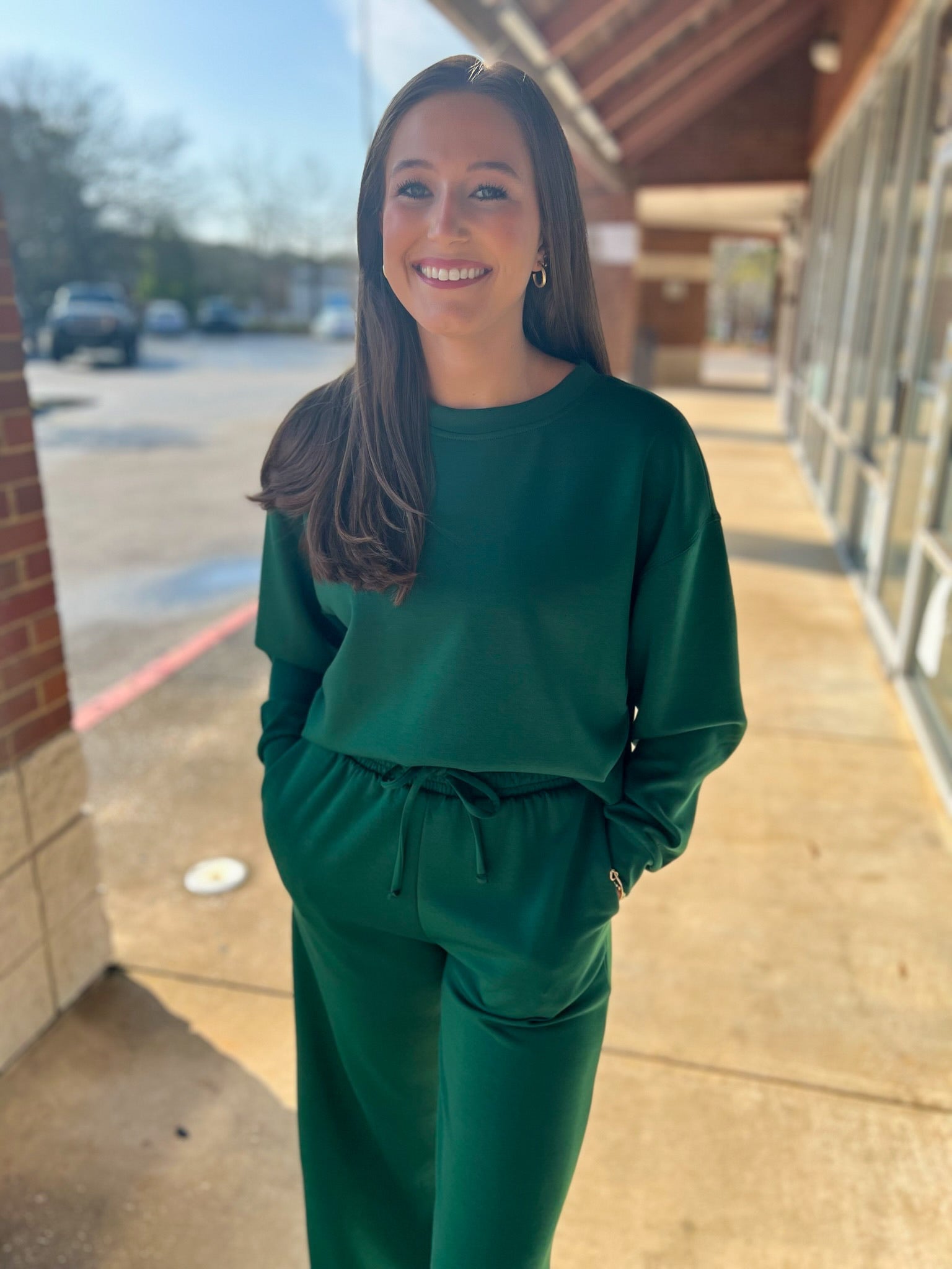 Dark Green Scuba Long Sleeve Pant Set - A'Bekah's Boutique
