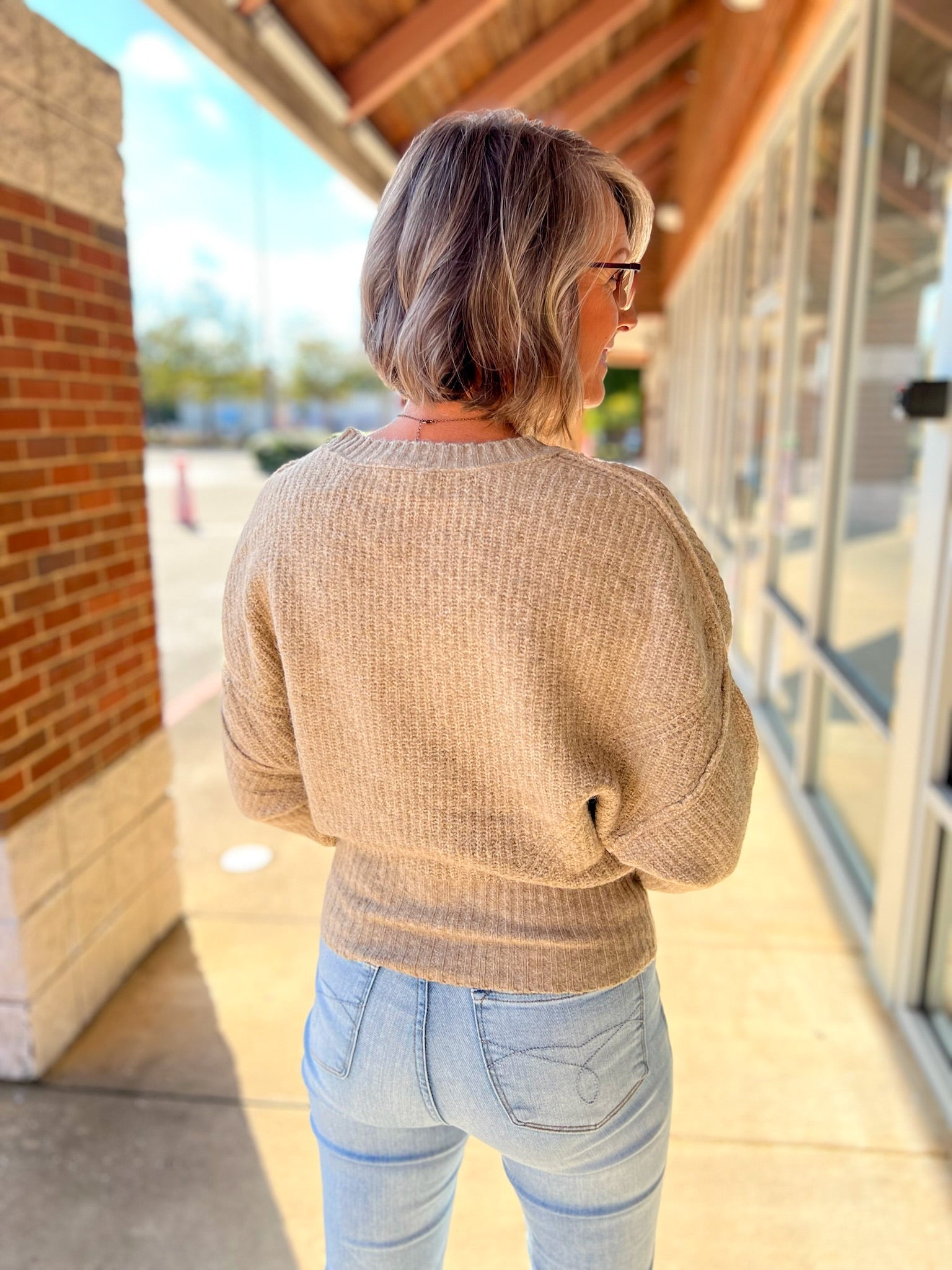 Dark Taupe Ribbed Crew Neck Long Sleeve Fitted Hem Sweater - A'Bekah's Boutique