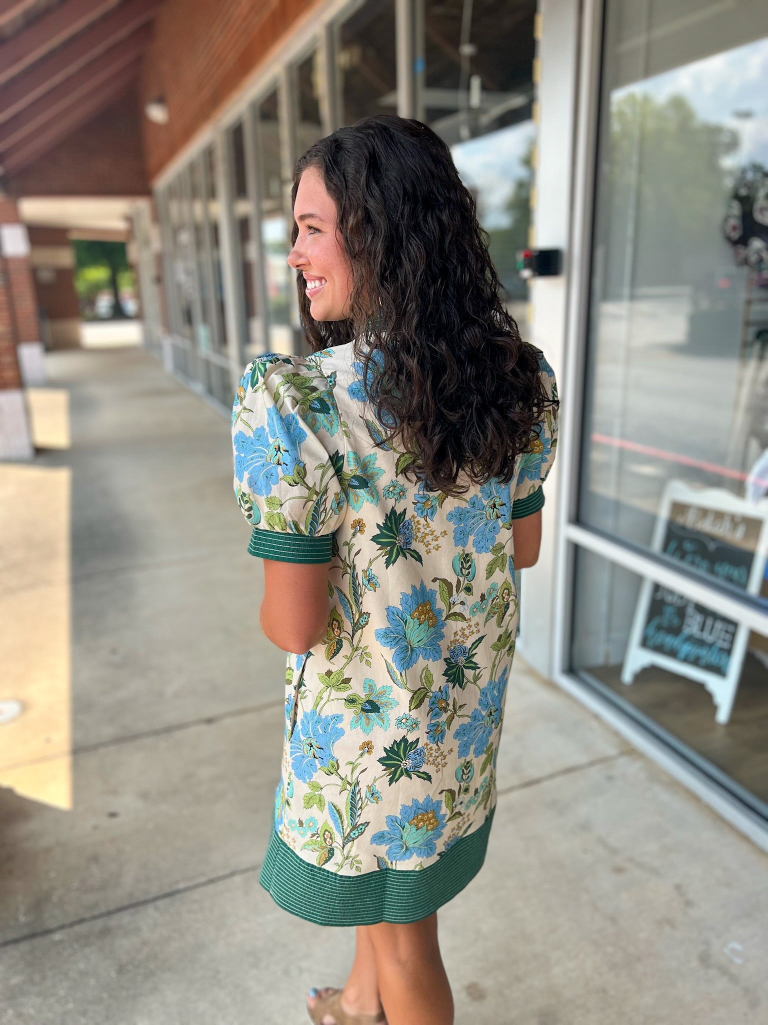 Day and Night Ecru and Green Floral Dress - A'Bekah's Boutique