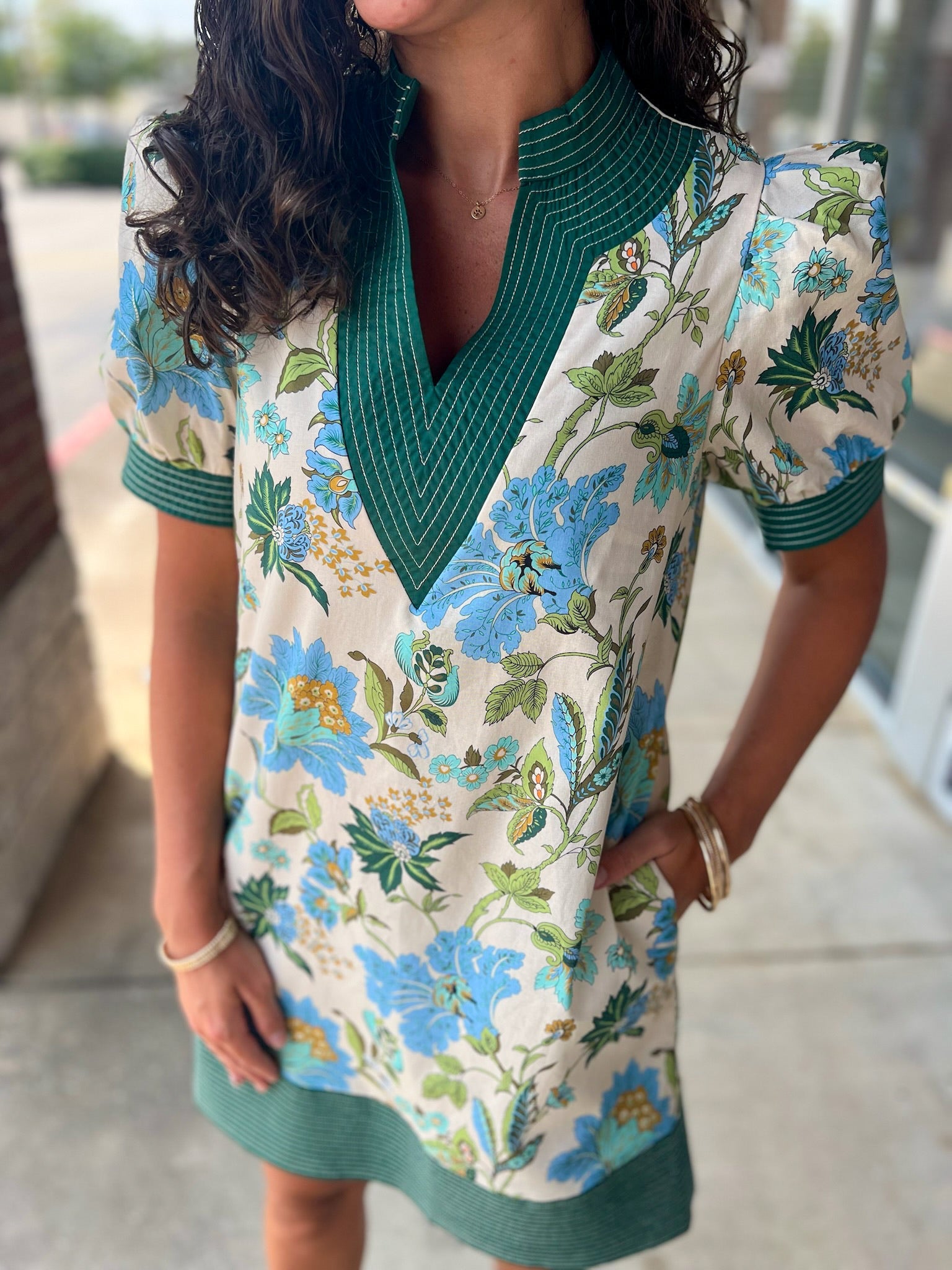 Day and Night Ecru and Green Floral Dress - A'Bekah's Boutique