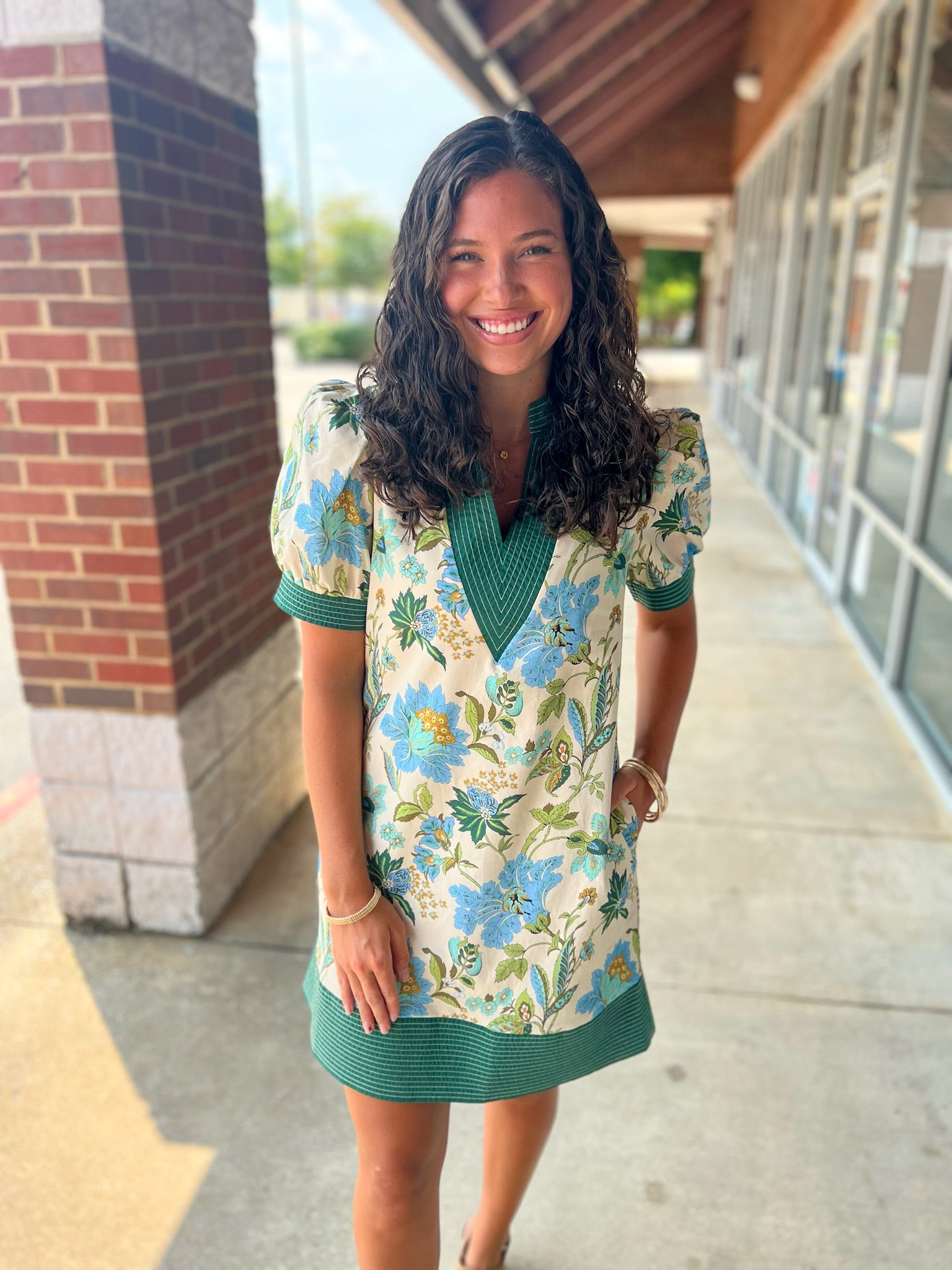 Day and Night Ecru and Green Floral Dress - A'Bekah's Boutique