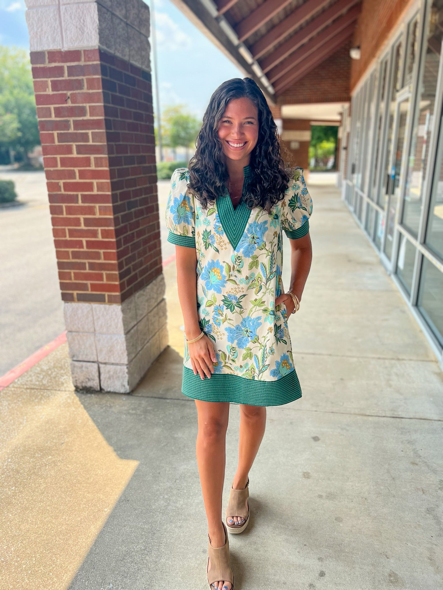 Day and Night Ecru and Green Floral Dress - A'Bekah's Boutique