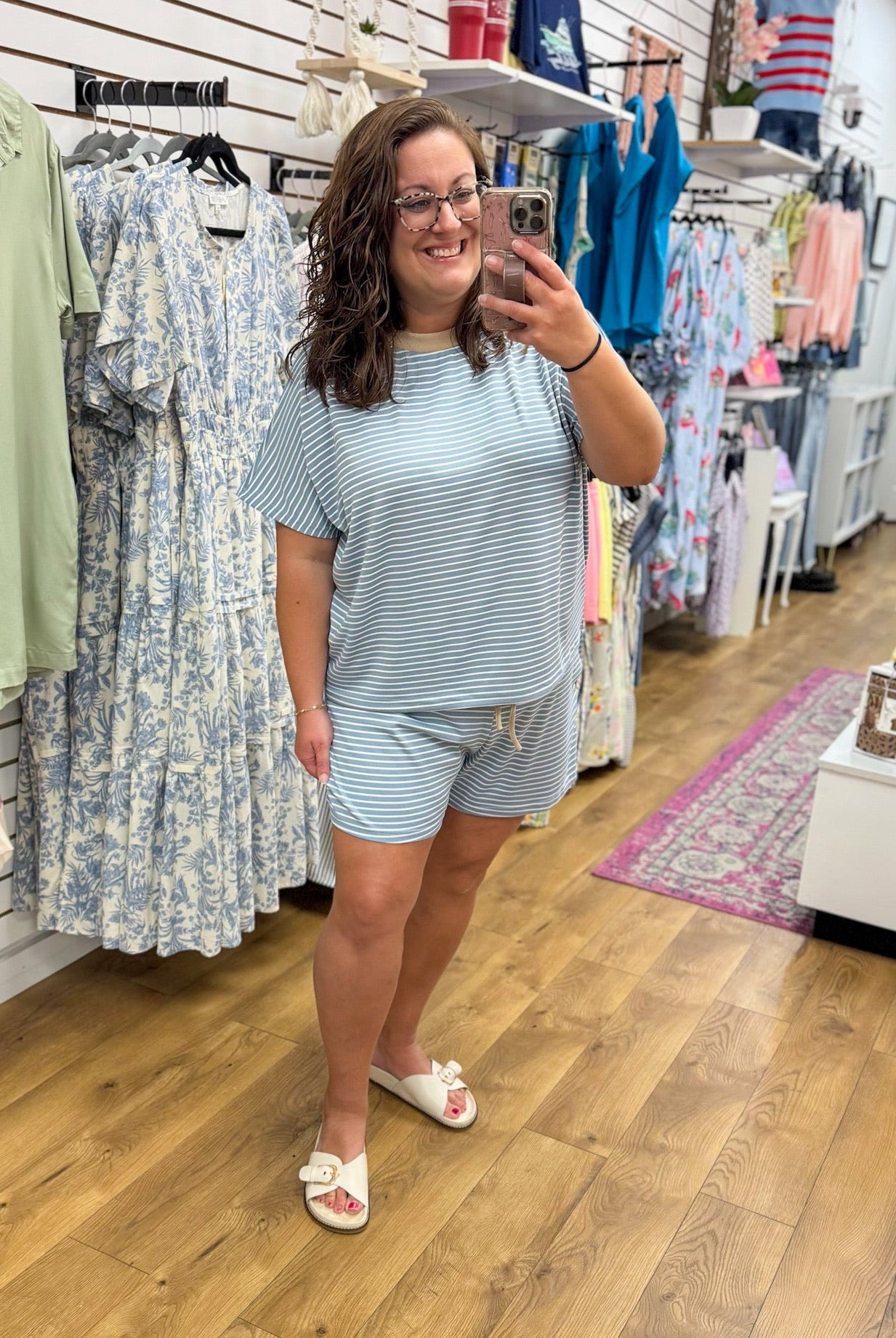 Denim Blue Striped Short Set - A'Bekah's Boutique