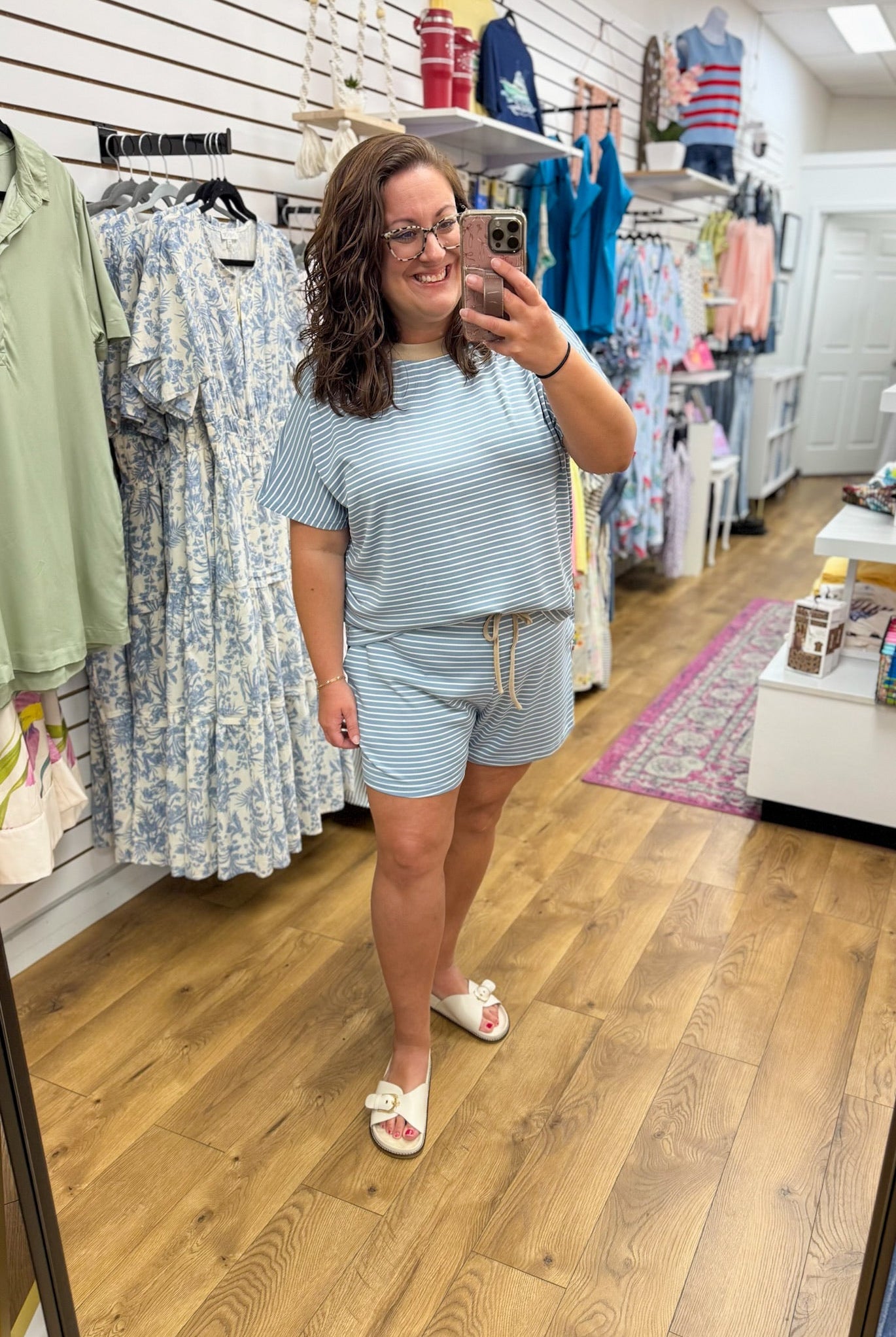 Denim Blue Striped Short Set - A'Bekah's Boutique