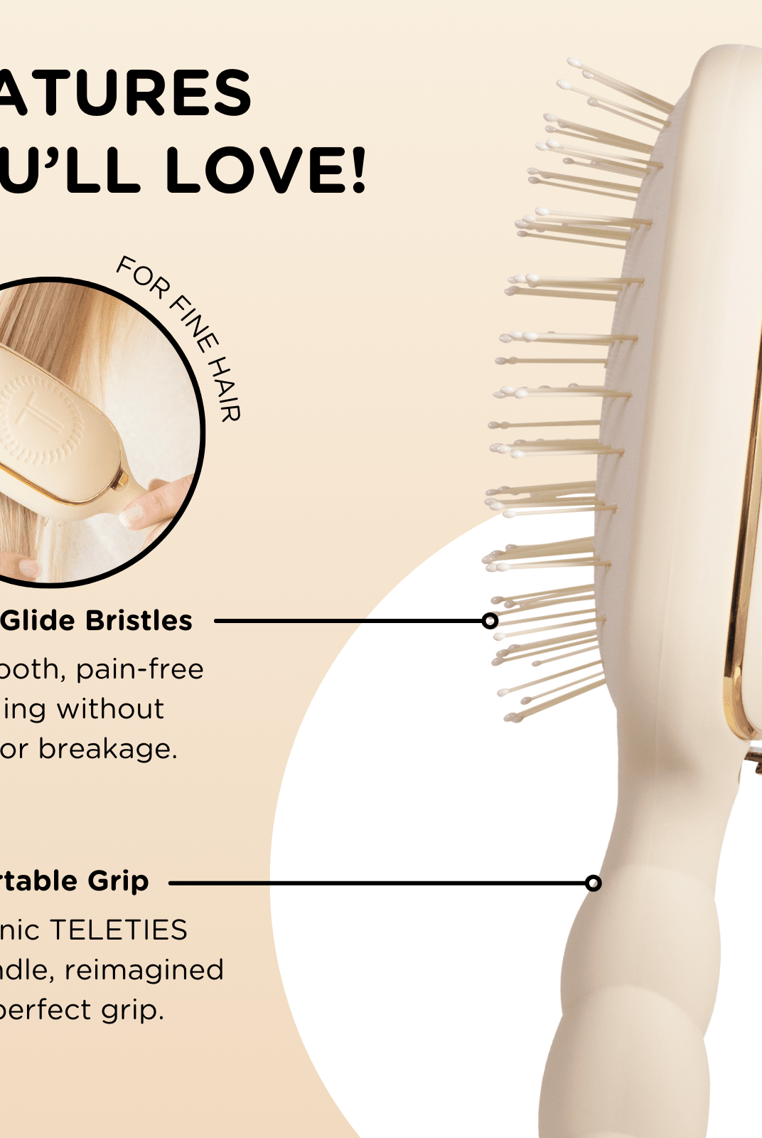 Detangler Hair Brush for Fine Hair - Tan - A'Bekah's Boutique