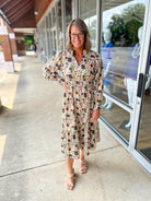 Don't Lose Me Ecru Floral Midi Dress with Smocked Waist - A'Bekah's Boutique
