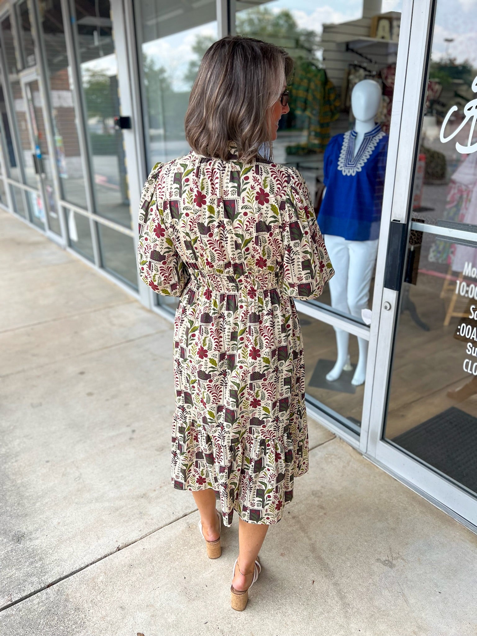 Don't Lose Me Ecru Floral Midi Dress with Smocked Waist - A'Bekah's Boutique