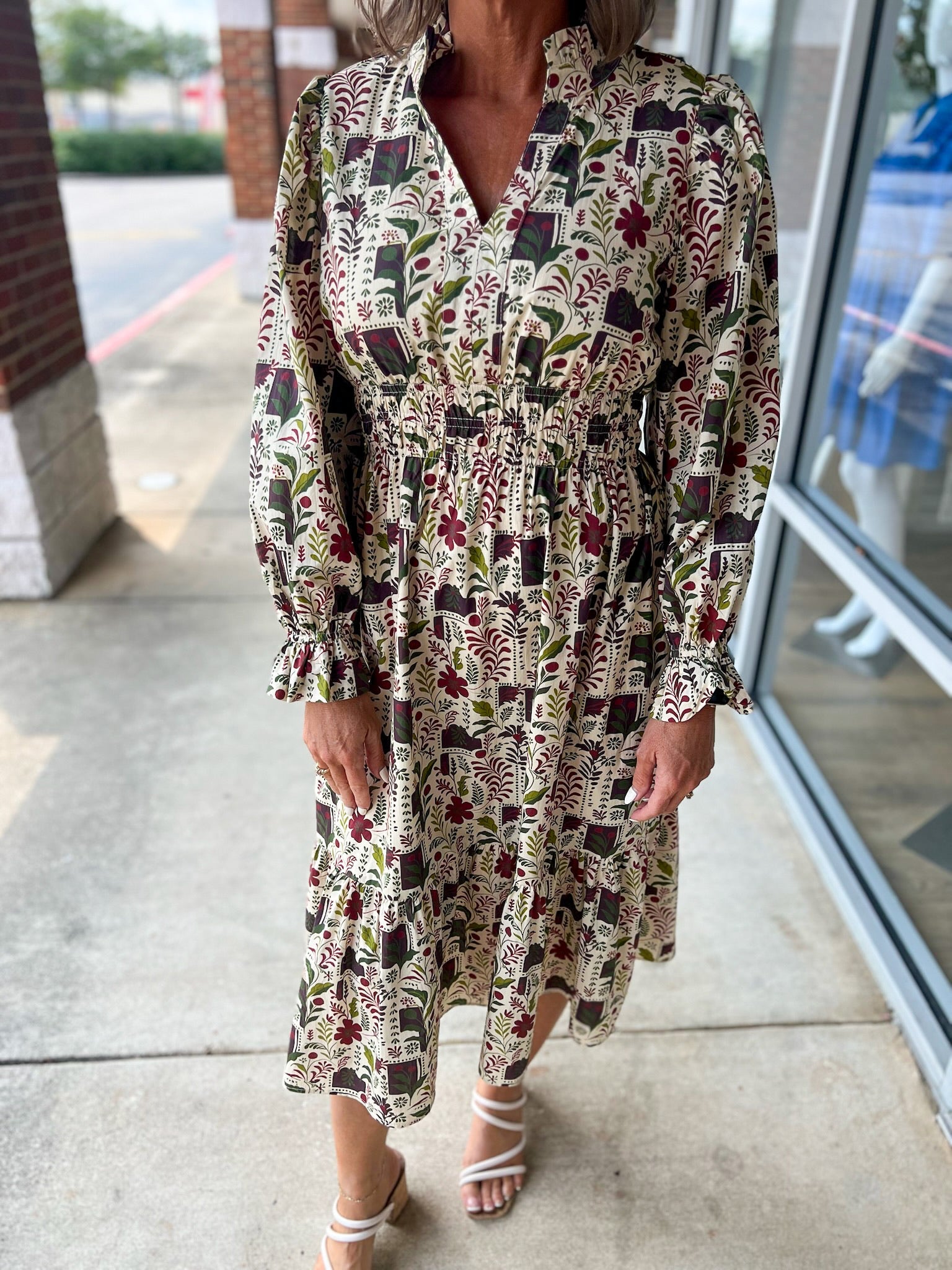Don't Lose Me Ecru Floral Midi Dress with Smocked Waist - A'Bekah's Boutique