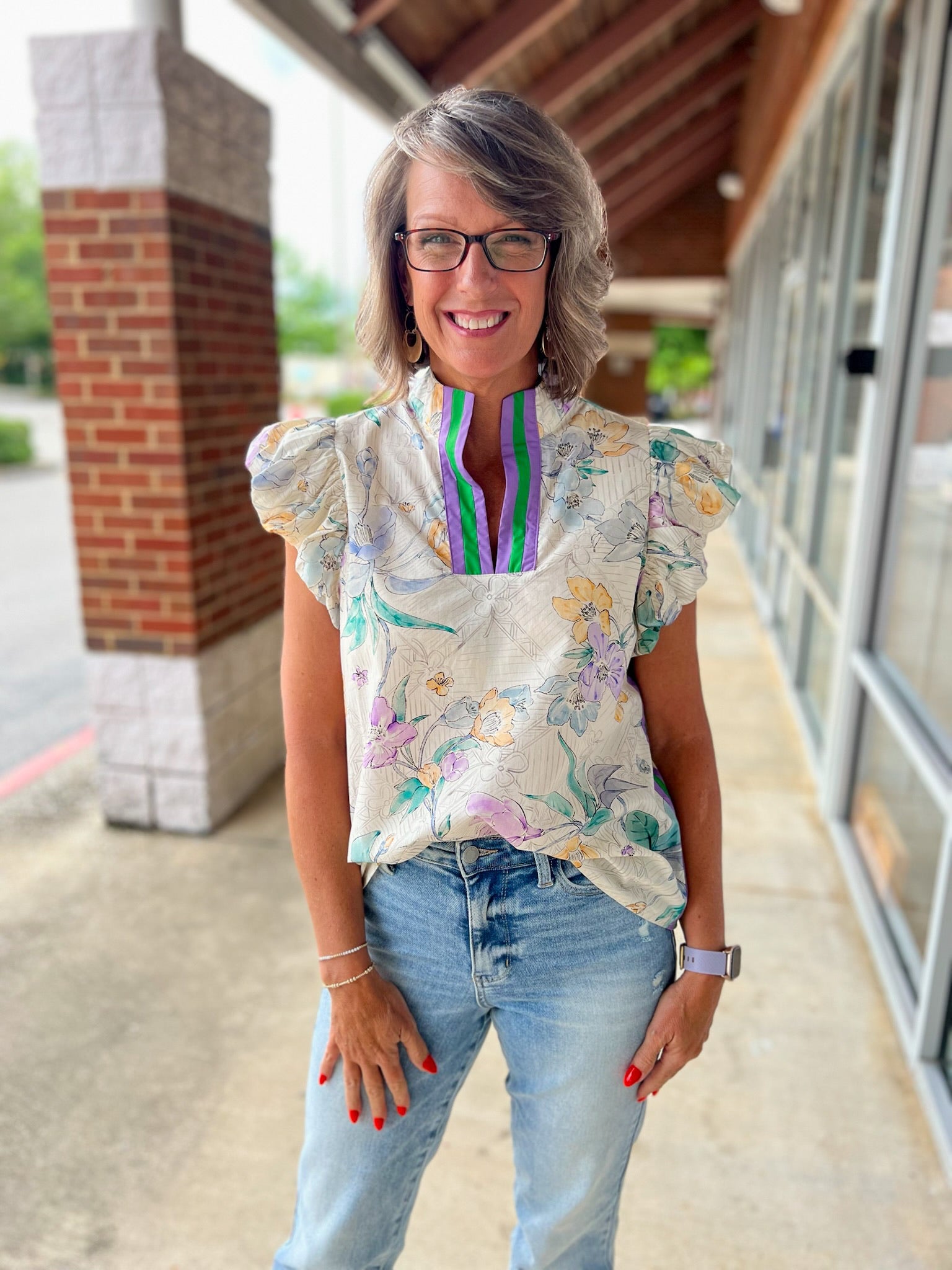 Don't Quit Ecru Floral Top with Ruffle Sleeves - A'Bekah's Boutique