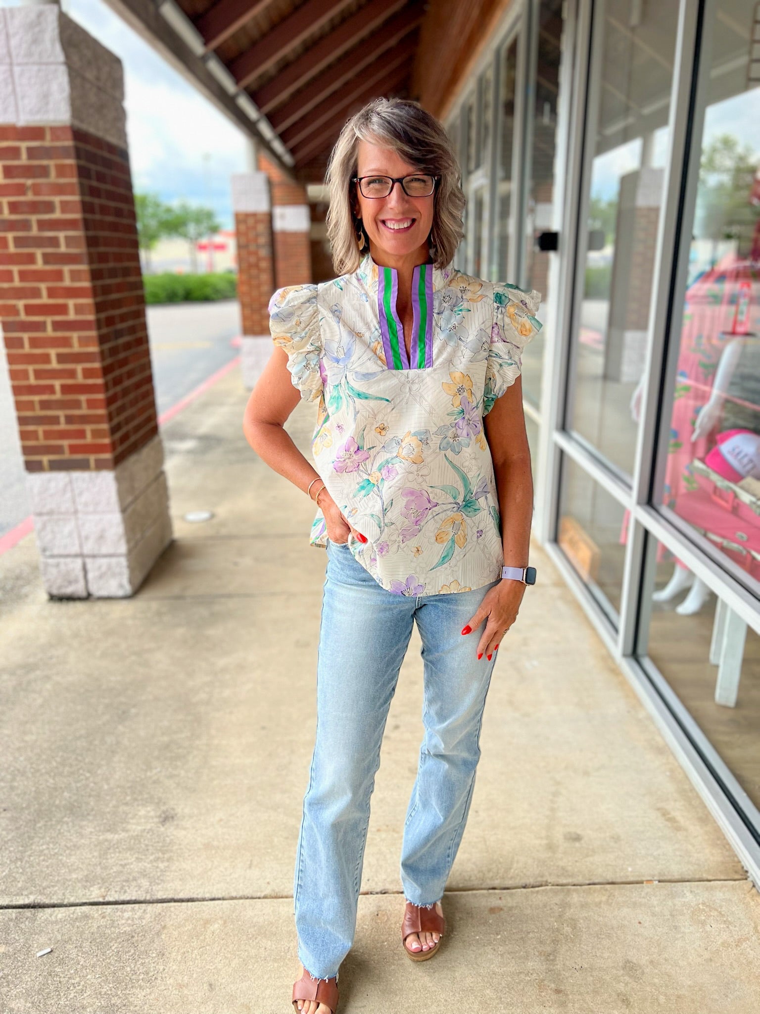 Don't Quit Ecru Floral Top with Ruffle Sleeves - A'Bekah's Boutique