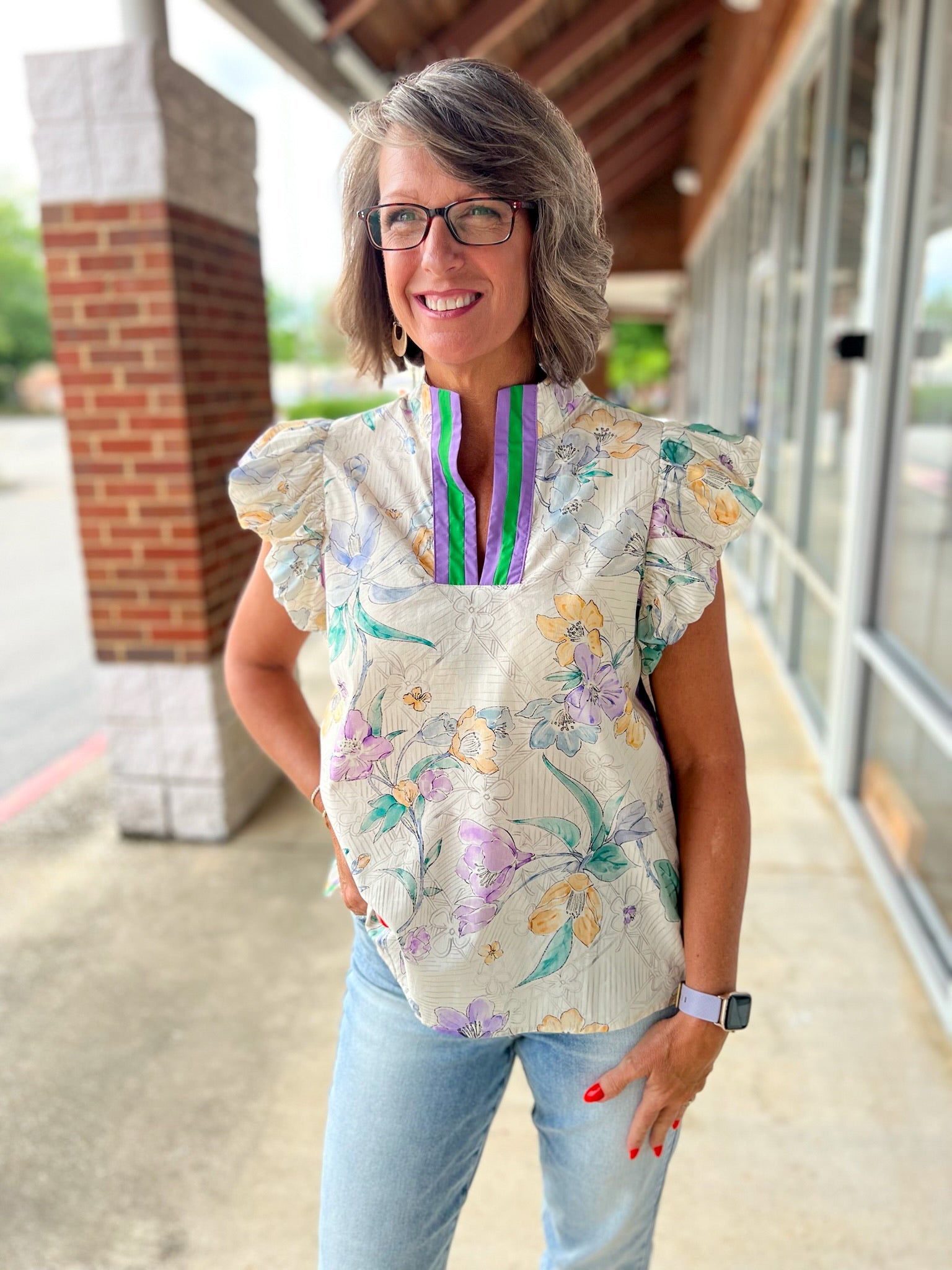 Don't Quit Ecru Floral Top with Ruffle Sleeves - A'Bekah's Boutique