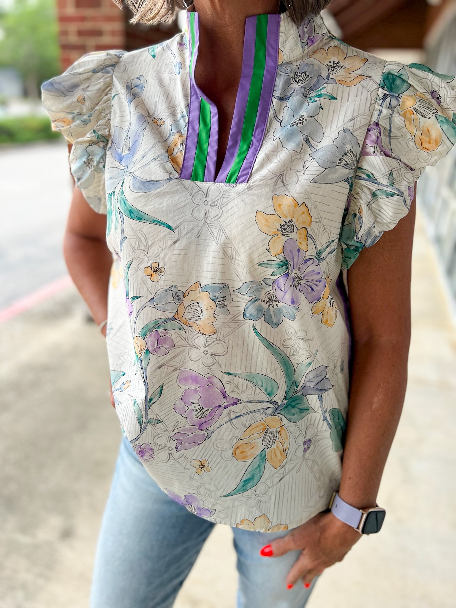 Don't Quit Ecru Floral Top with Ruffle Sleeves - A'Bekah's Boutique