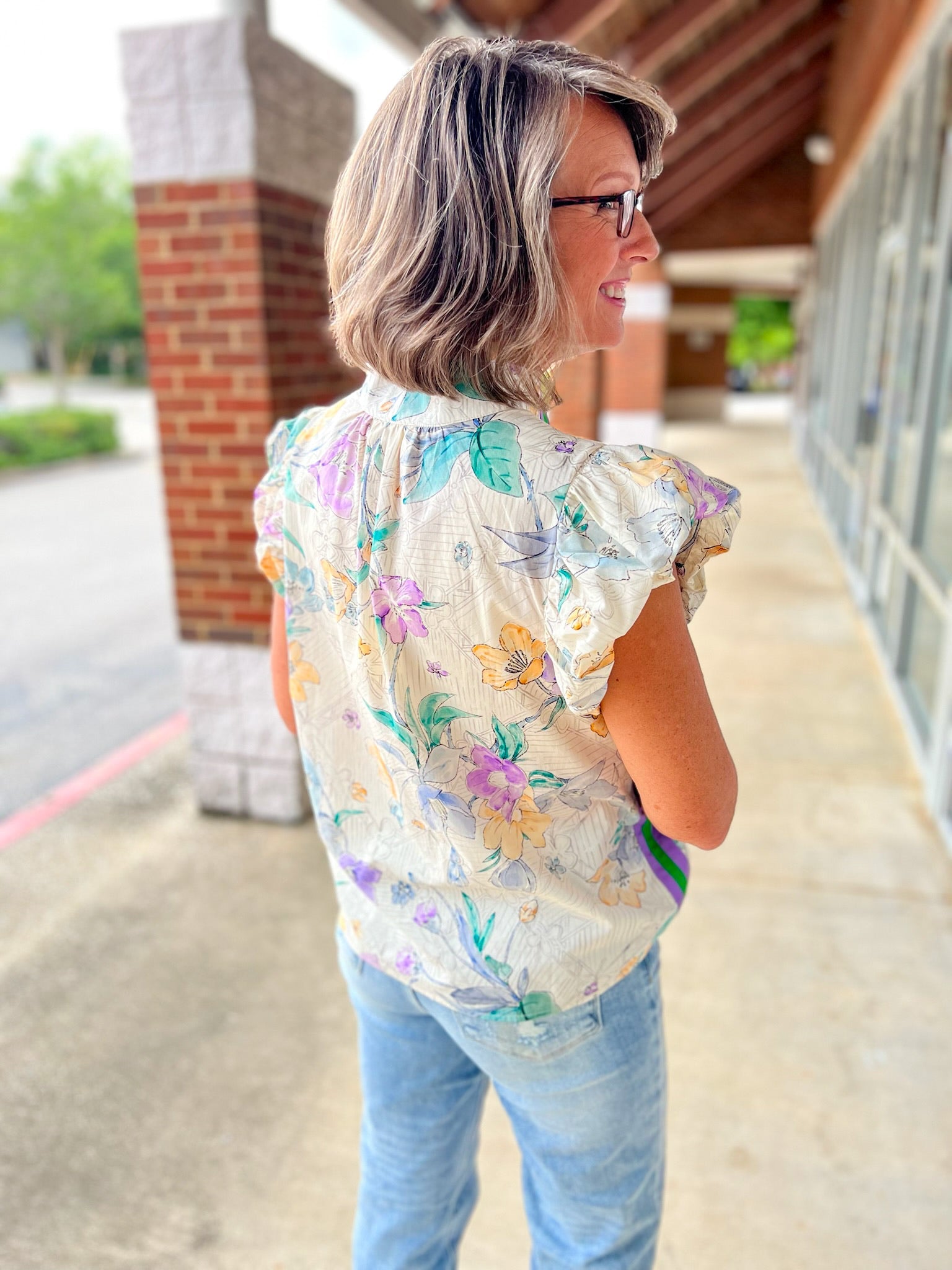 Don't Quit Ecru Floral Top with Ruffle Sleeves - A'Bekah's Boutique