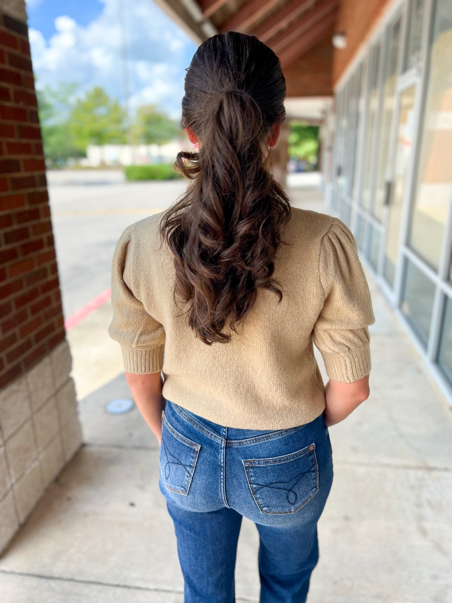Don't Waste Your Chance Taupe Short Puff Sleeve Mock Neck Top - A'Bekah's Boutique