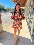 Ecru and Rust Button Up Dress with Front Tie (R) - A'Bekah's Boutique