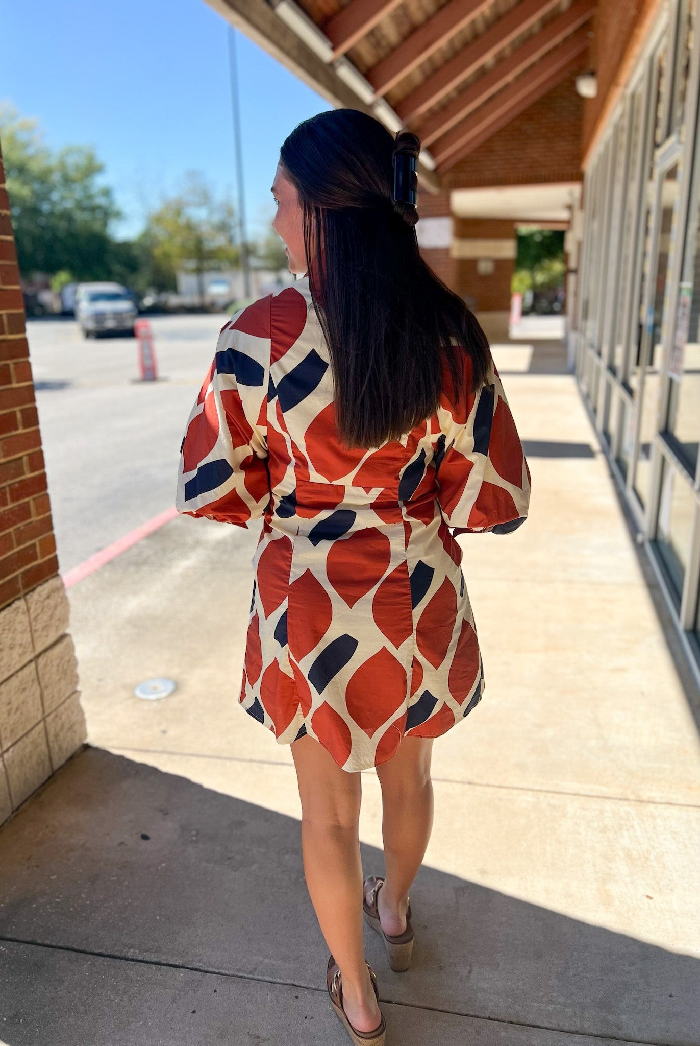 Ecru and Rust Button Up Dress with Front Tie (R) - A'Bekah's Boutique