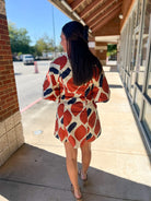Ecru and Rust Button Up Dress with Front Tie (R) - A'Bekah's Boutique