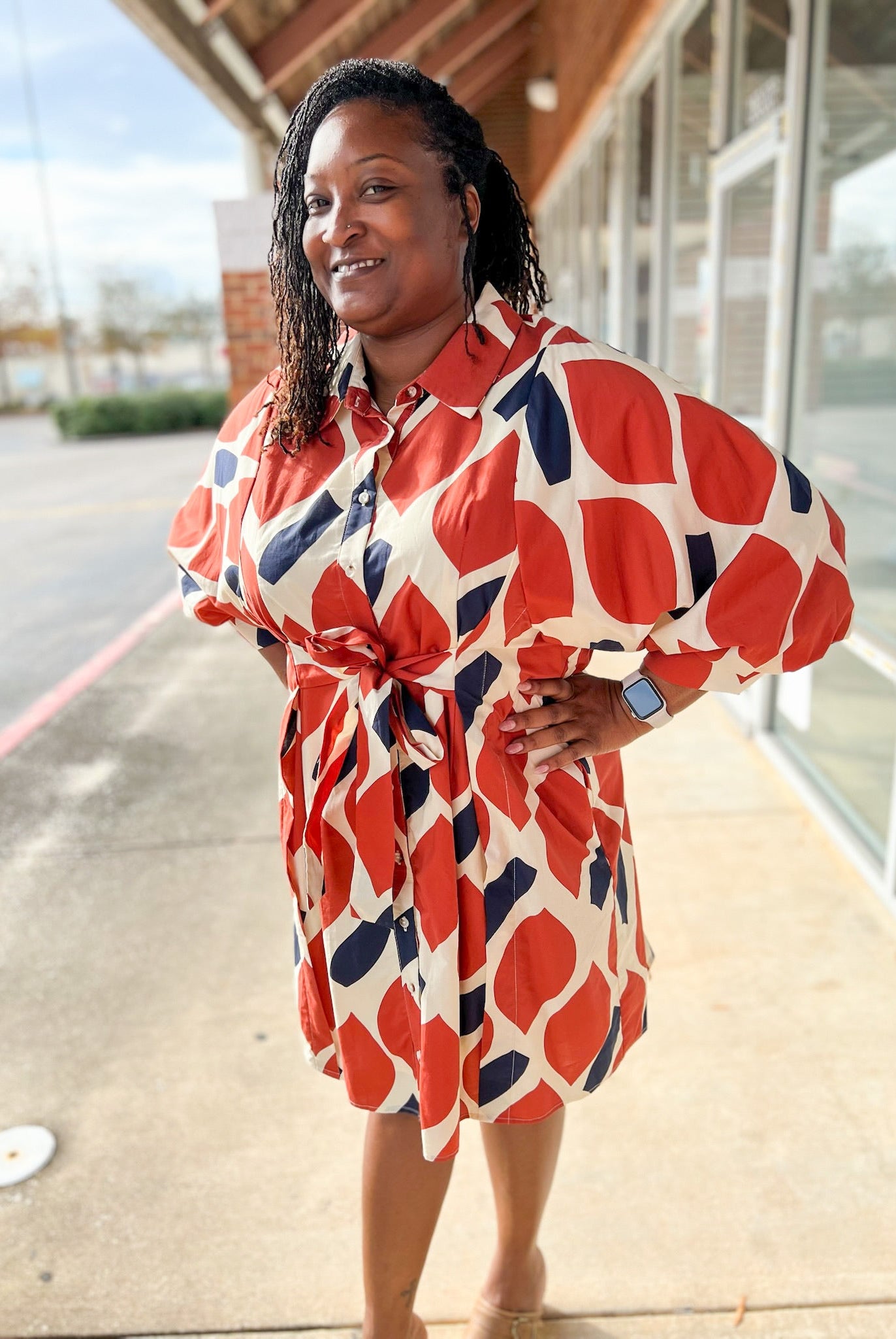 Ecru and Rust Button Up Tie Front Waist (C) - A'Bekah's Boutique