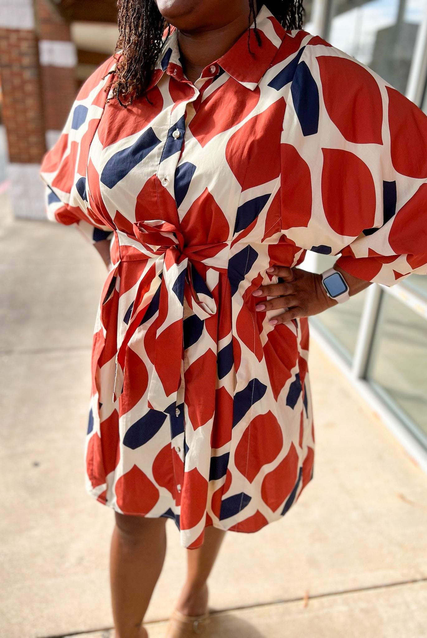 Ecru and Rust Button Up Tie Front Waist (C) - A'Bekah's Boutique