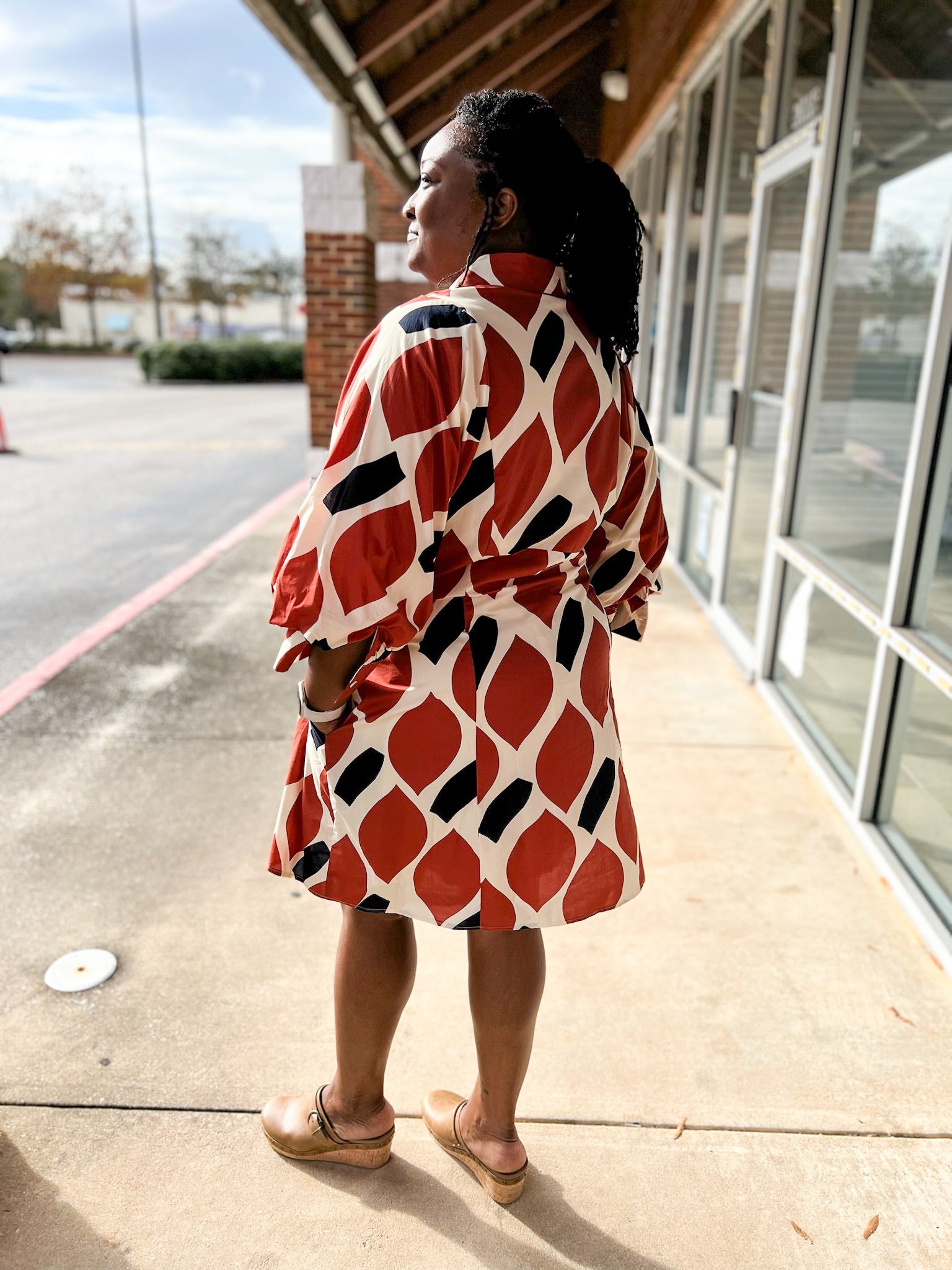 Ecru and Rust Button Up Tie Front Waist (C) - A'Bekah's Boutique