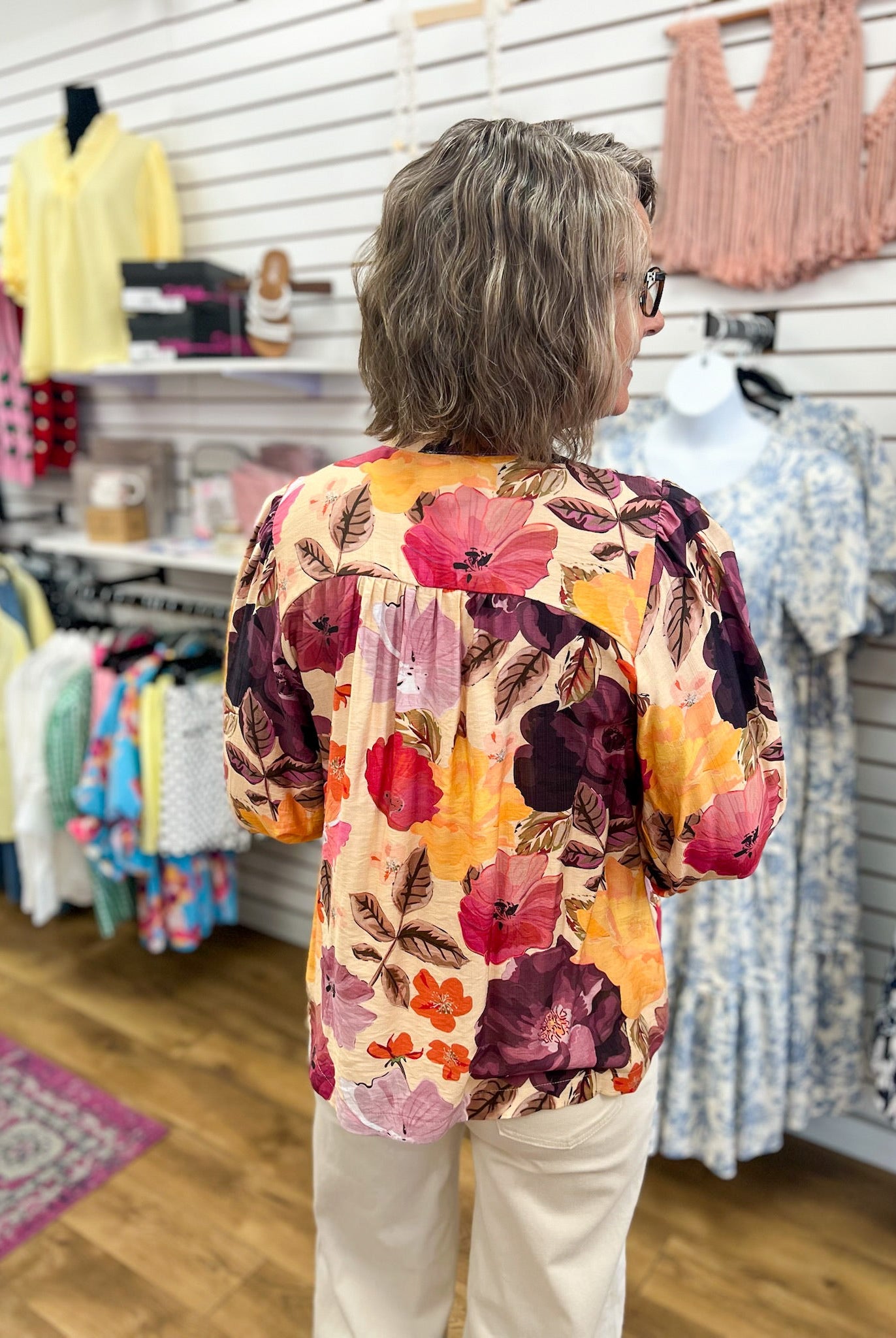 Ecru Mix Floral V-Neck Button Up Top - A'Bekah's Boutique
