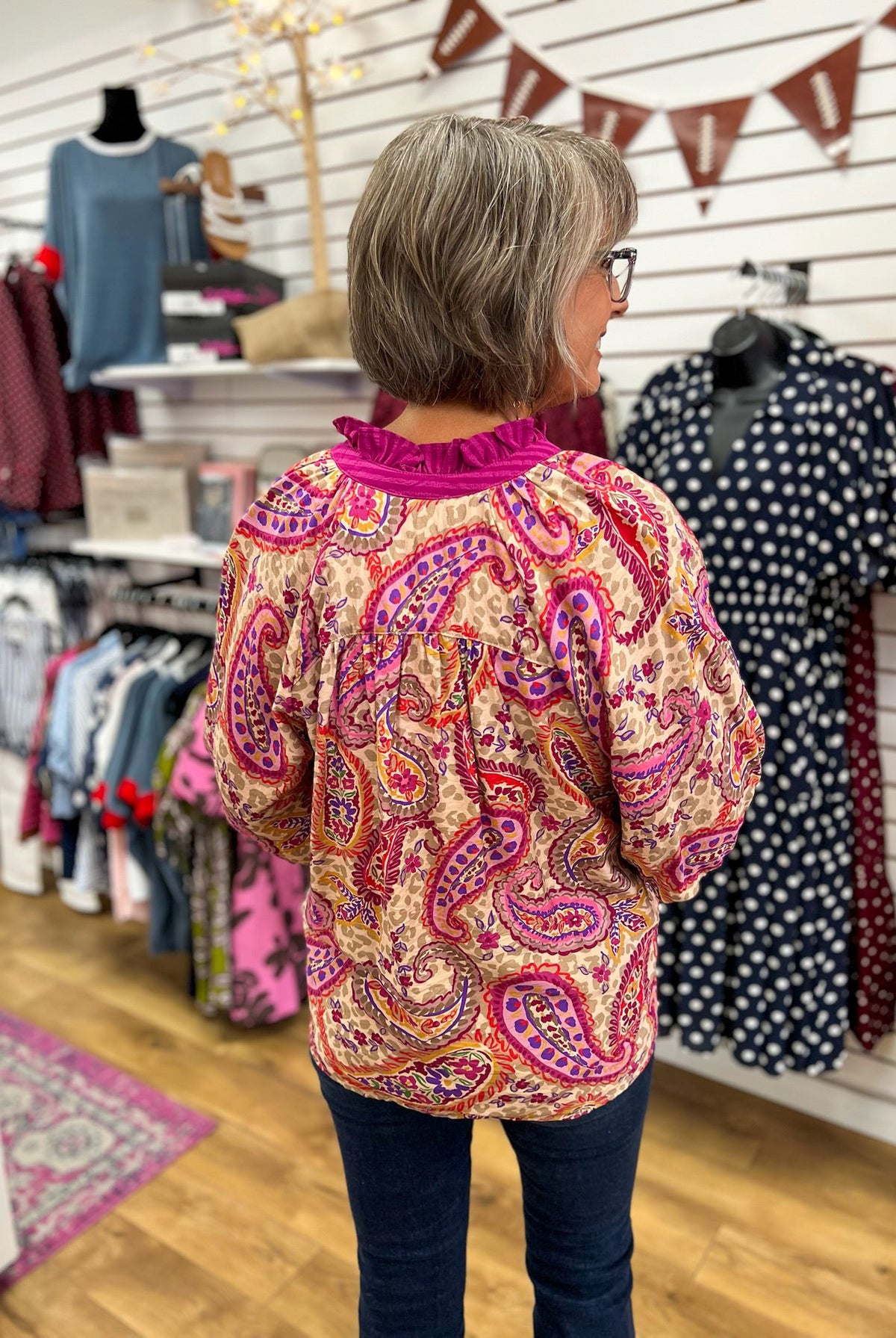 Ecru Paisley Embroidered V-Neck Top with 3/4 Balloon Sleeves - A'Bekah's Boutique