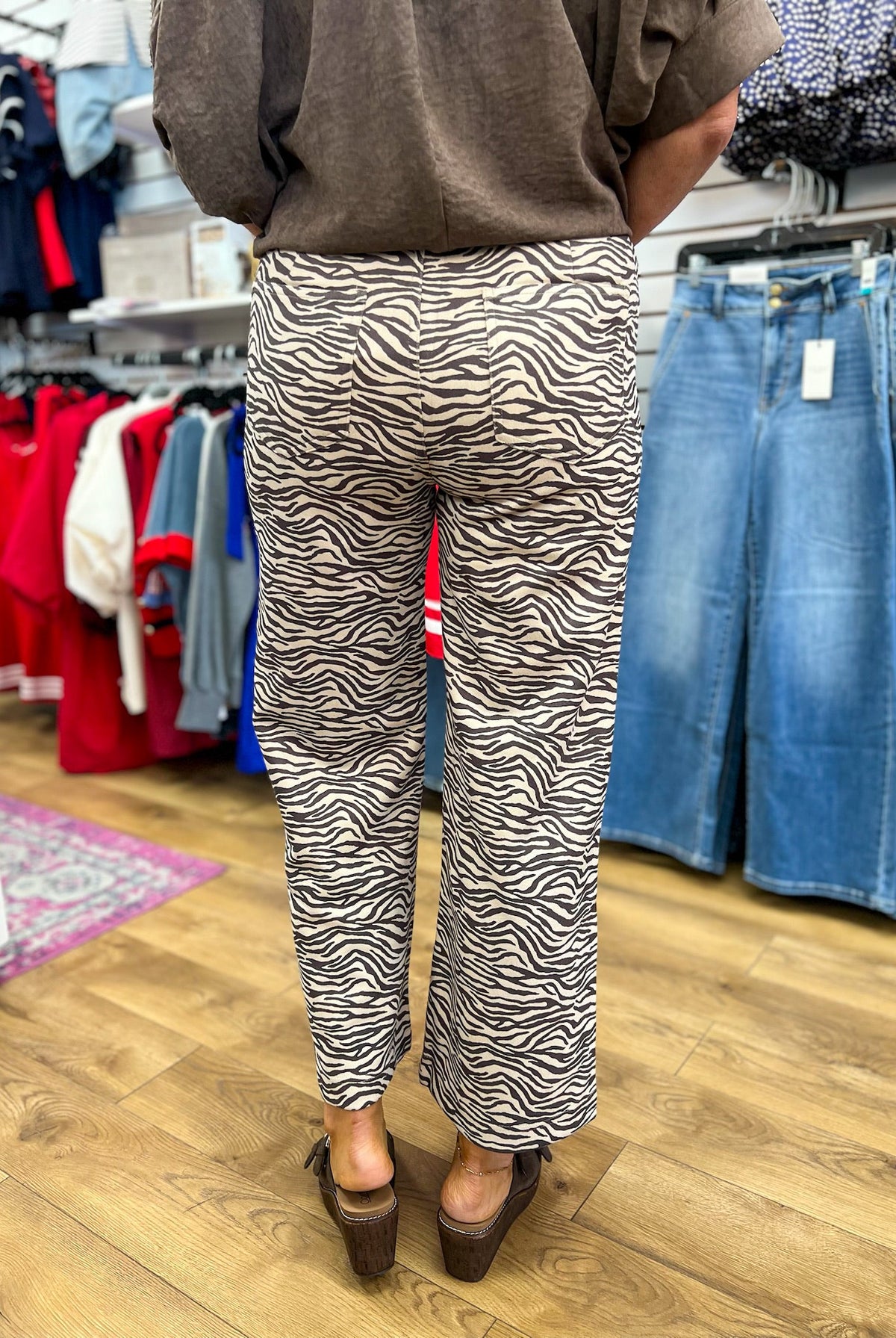 Ecru Zebra Print Suede Wide Leg Pants - A'Bekah's Boutique