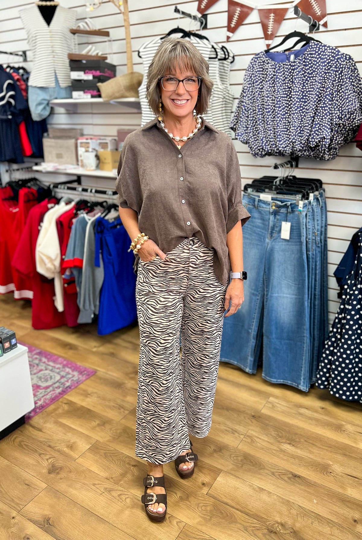 Ecru Zebra Print Suede Wide Leg Pants - A'Bekah's Boutique