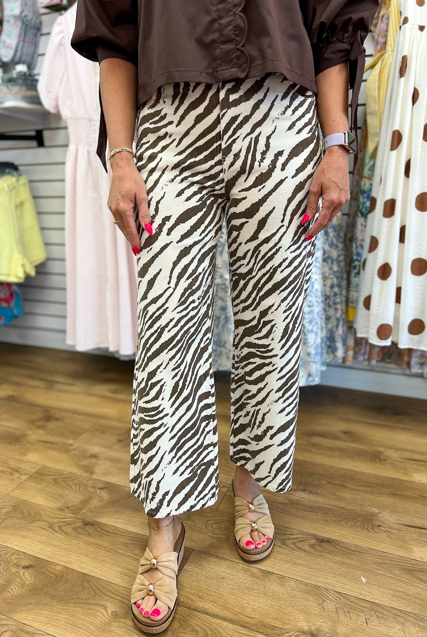 Ecru Zebra Print Wide Leg Pants - A'Bekah's Boutique