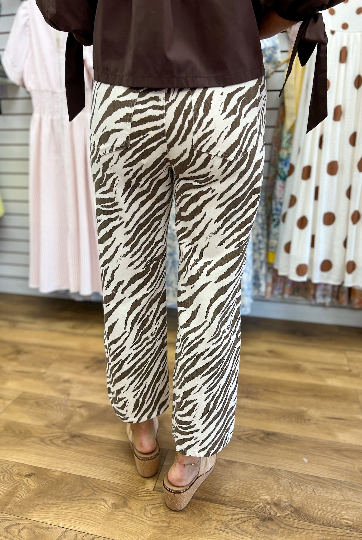 Ecru Zebra Print Wide Leg Pants - A'Bekah's Boutique