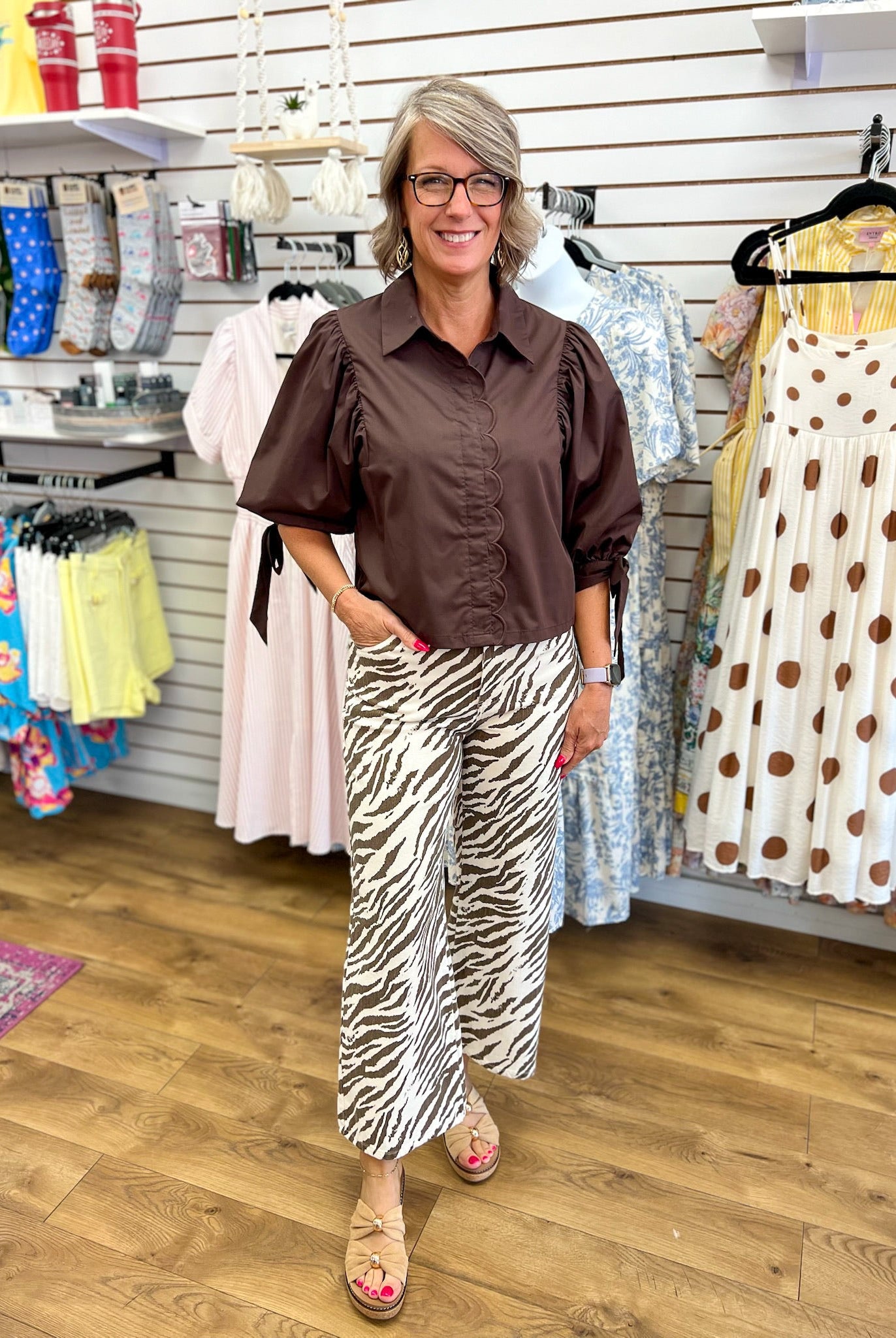 Ecru Zebra Print Wide Leg Pants - A'Bekah's Boutique