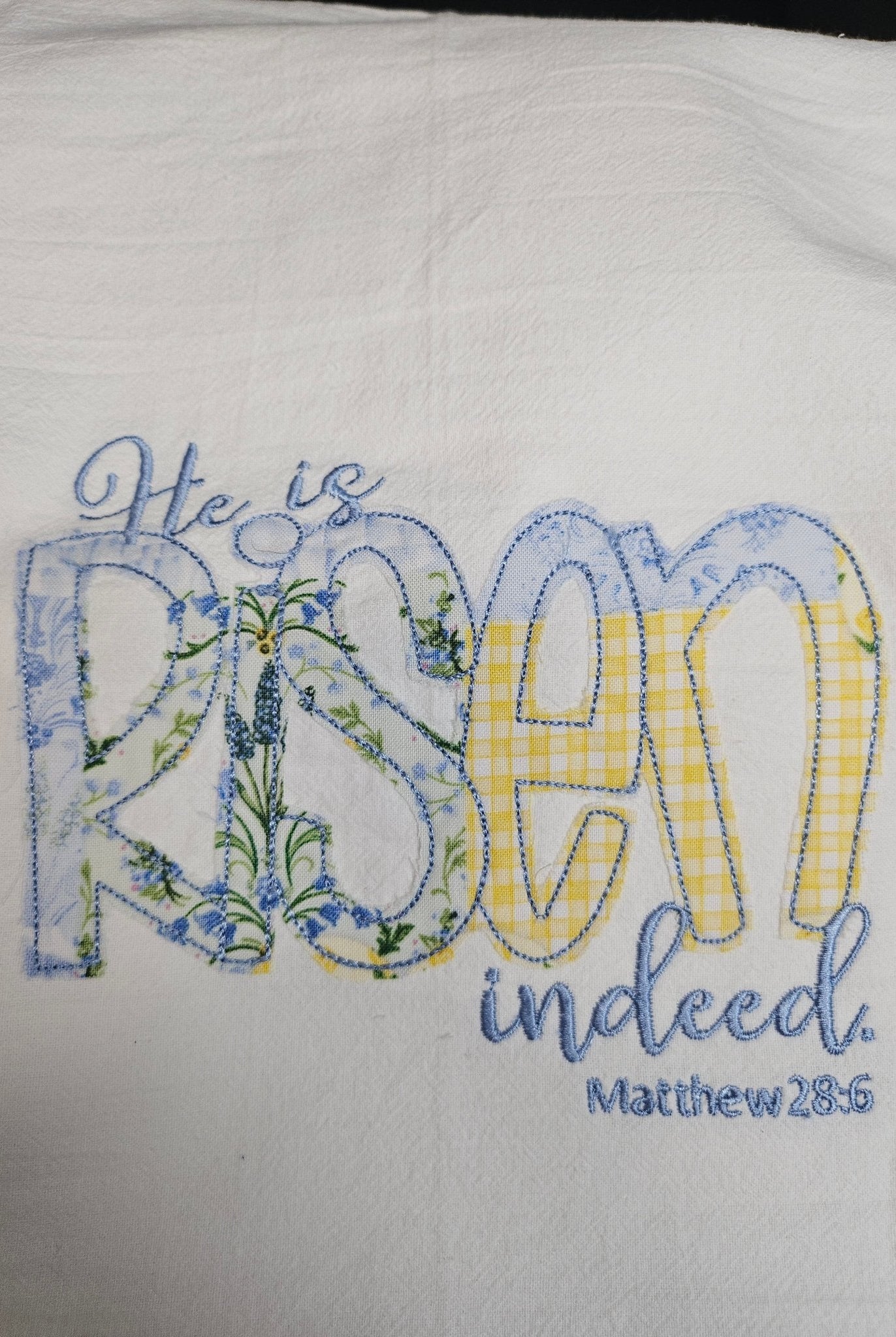 Embroidered He Is Risen Indeed Tea Towel - A'Bekah's Boutique