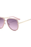LULU MAC pink aviator sunglasses with gold metal frames and gradient purple lenses