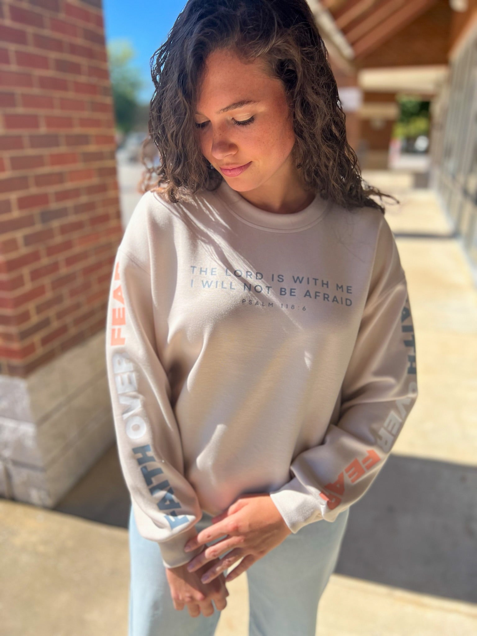 Faith Over Fear Psalm 118:6 Oatmeal Sweatshirt - A'Bekah's Boutique